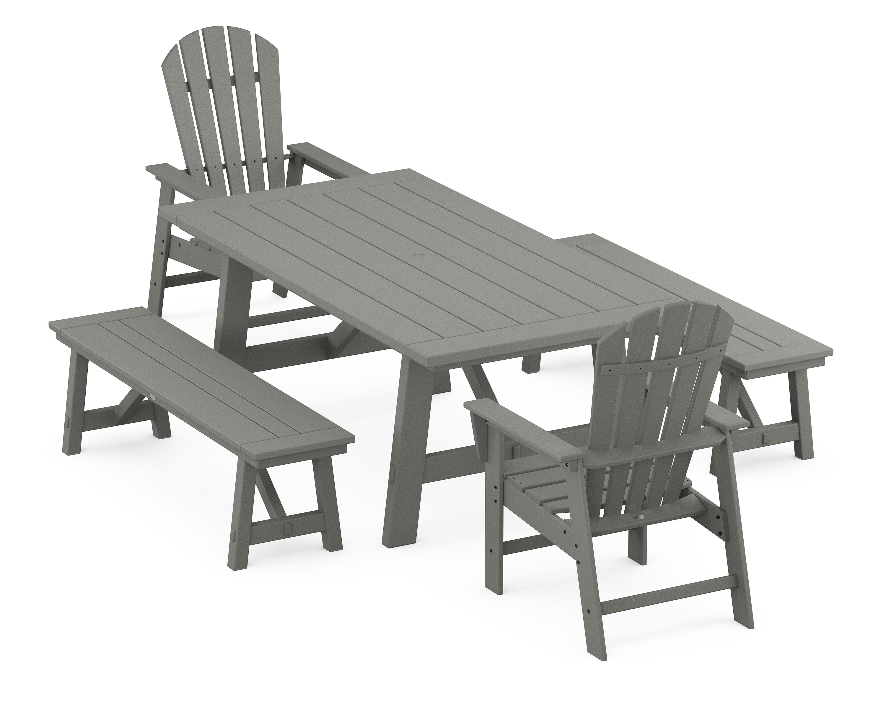 South Beach 5-Piece Rustic Farmhouse Dining Set With Benches in Slate Grey