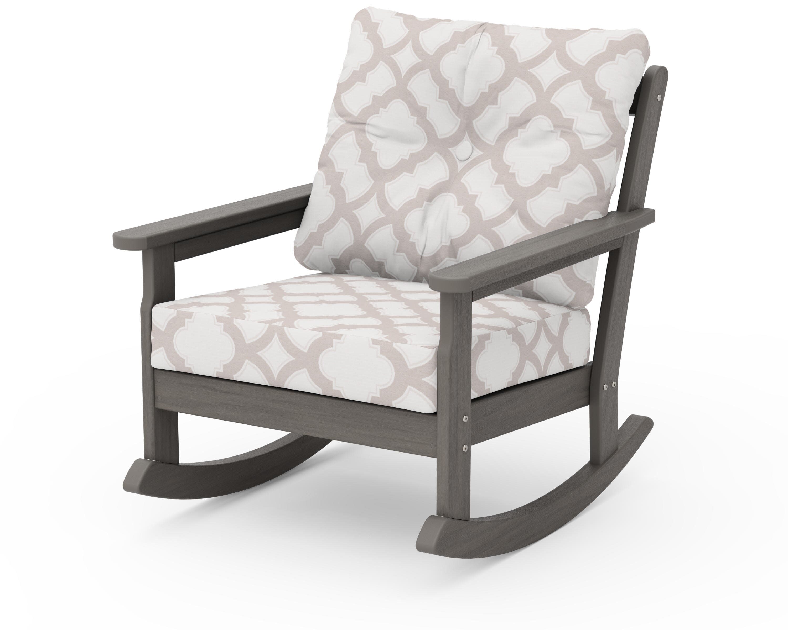 Vineyard Deep Seating Rocking Chair in Driftwood / Trellis Dune Burlap