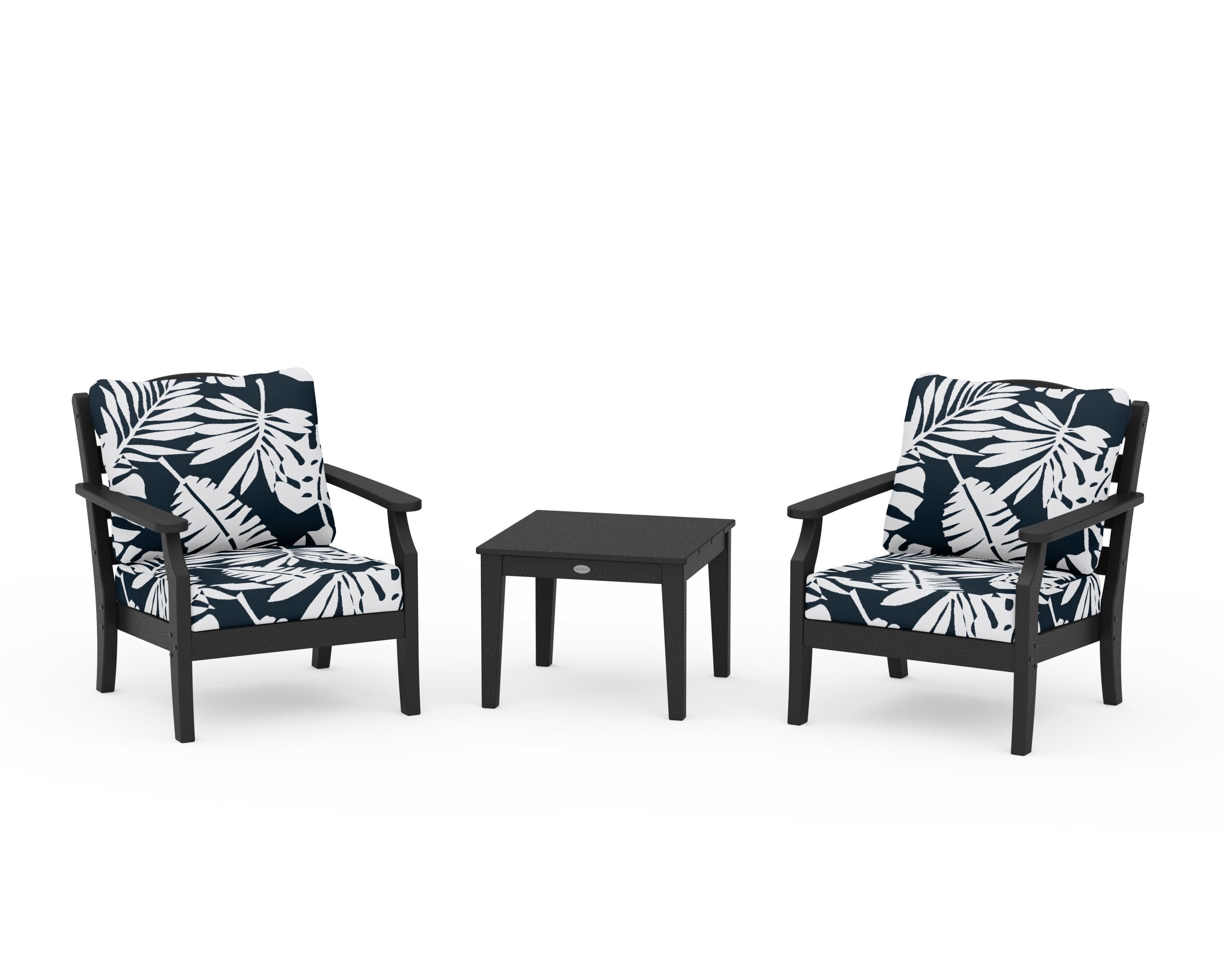 Savannah 3-Piece Deep Seating Set in Black / Leaf Marine Indigo