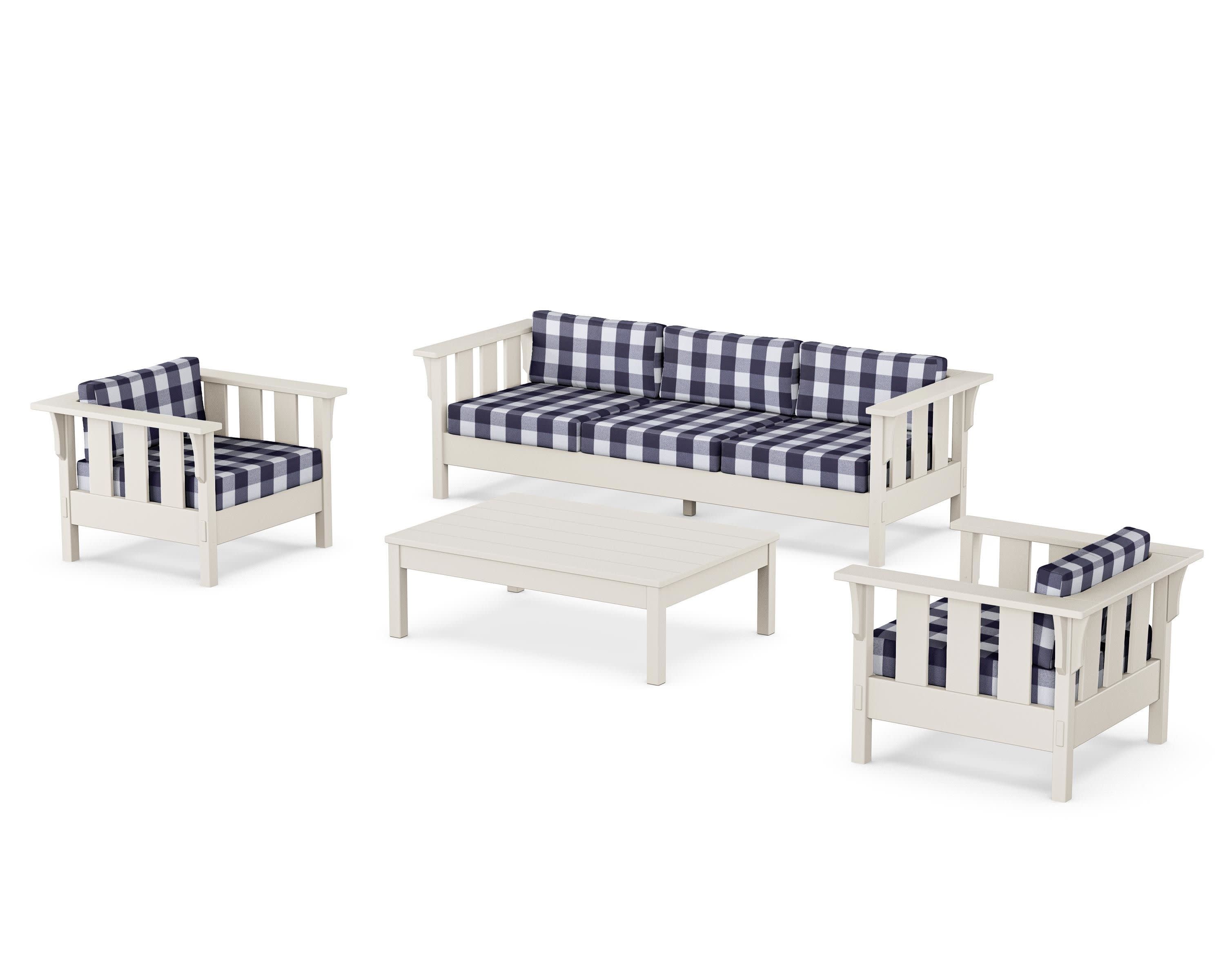 Acadia 4-Piece Deep Seating Set with Sofa in Sand / Buffalo Plaid Navy