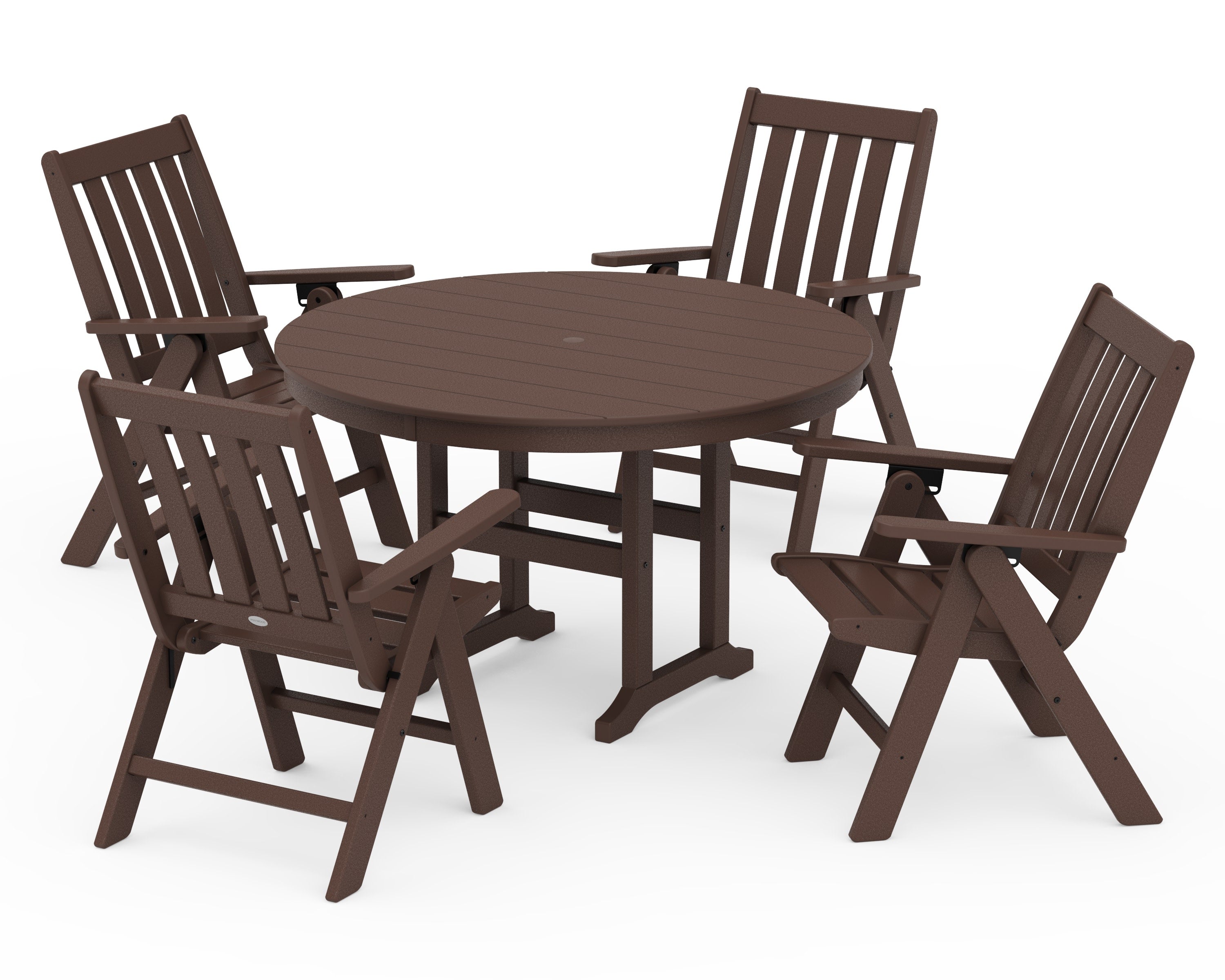 Vineyard Folding Chair 5-Piece Round Farmhouse Dining Set in Mahogany