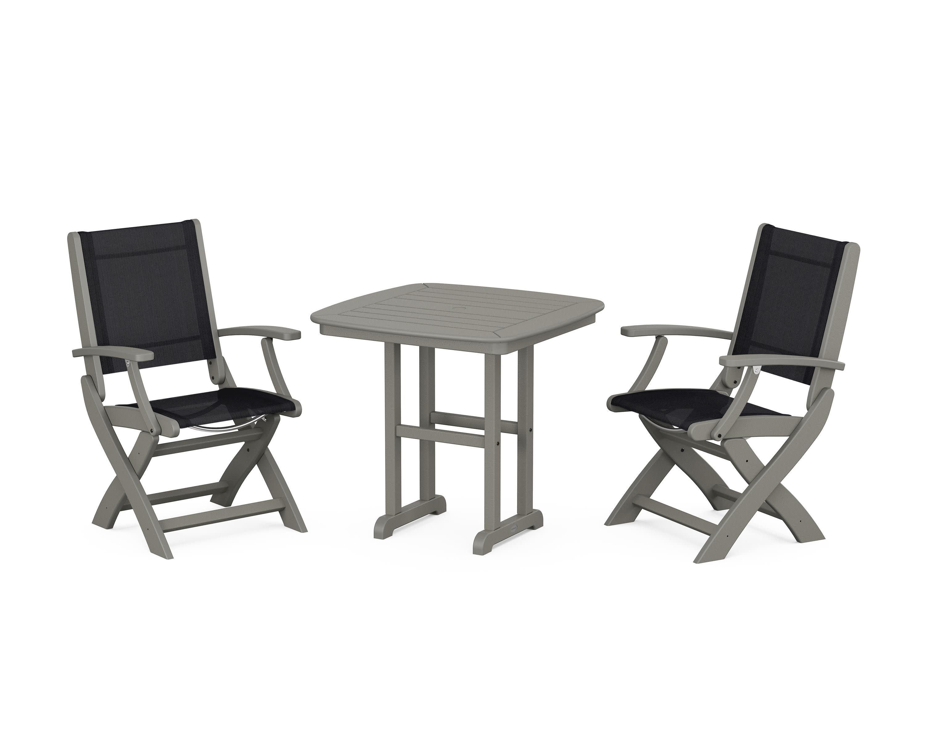 Coastal Folding Chair 3-Piece Dining Set in Slate Grey / Black Sling