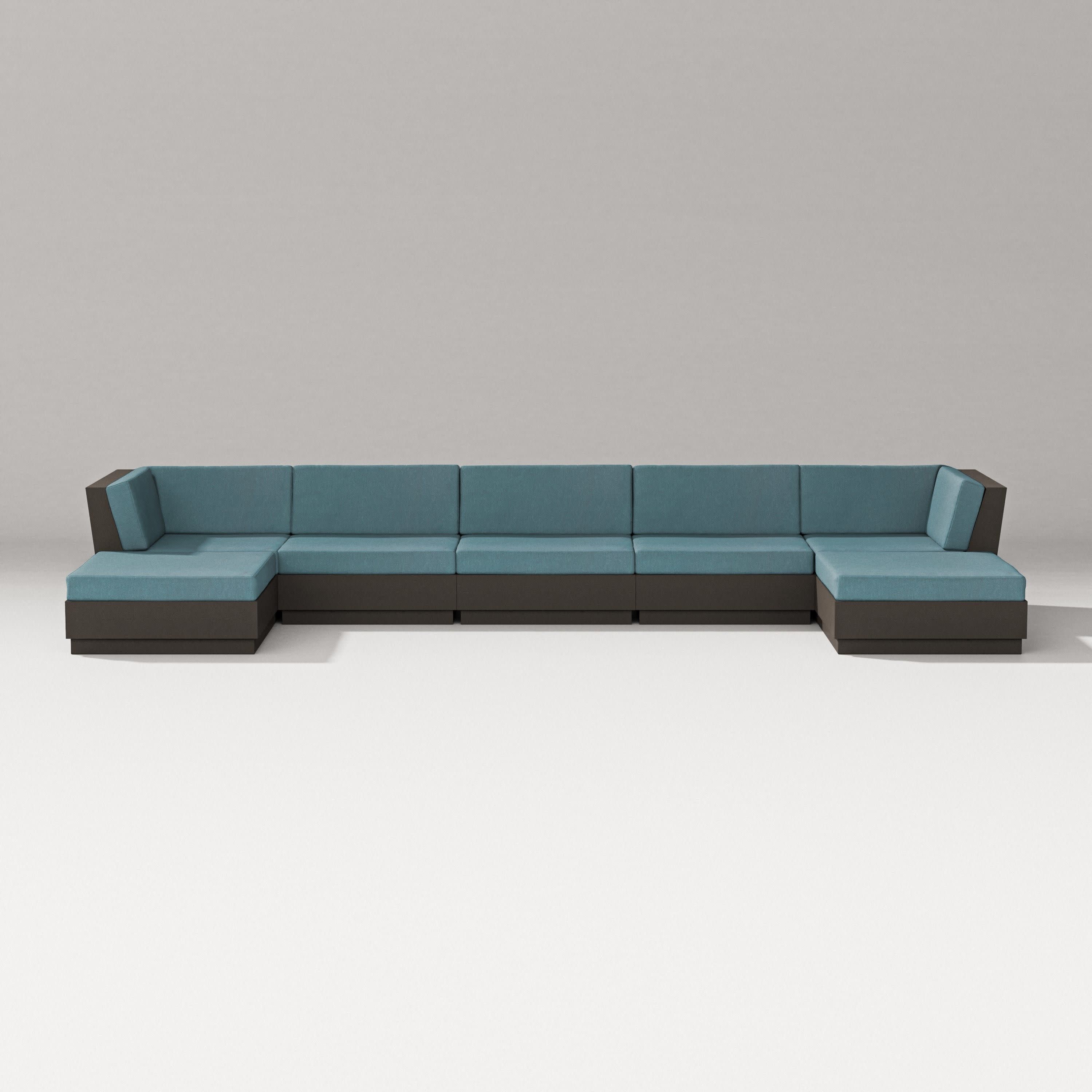 Elevate 7-Piece Double Chaise Sectional in Vintage Coffee / Ocean Teal