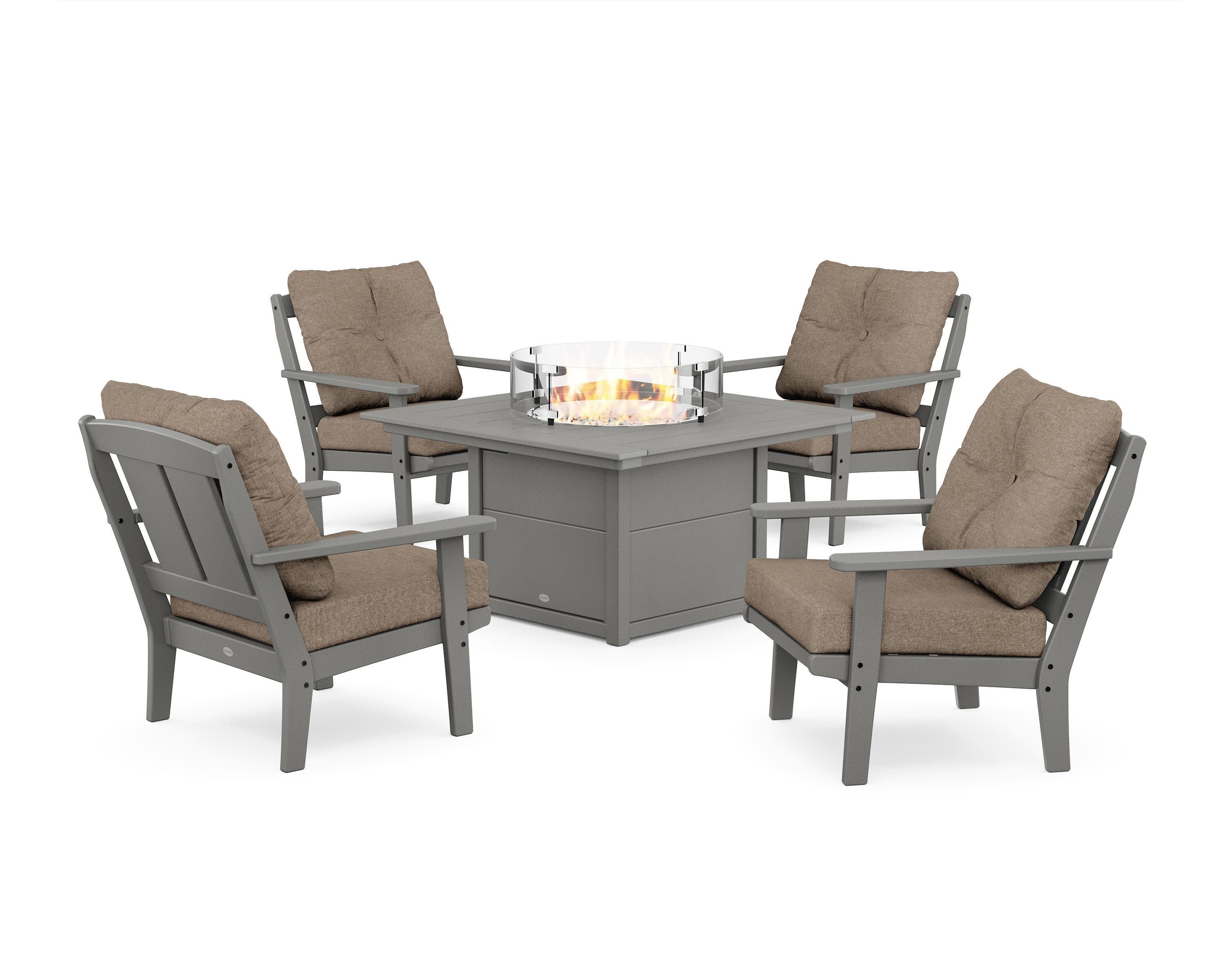 Mission 5-Piece Deep Seating Set with Fire Pit Table in Slate Grey / Spiced Burlap