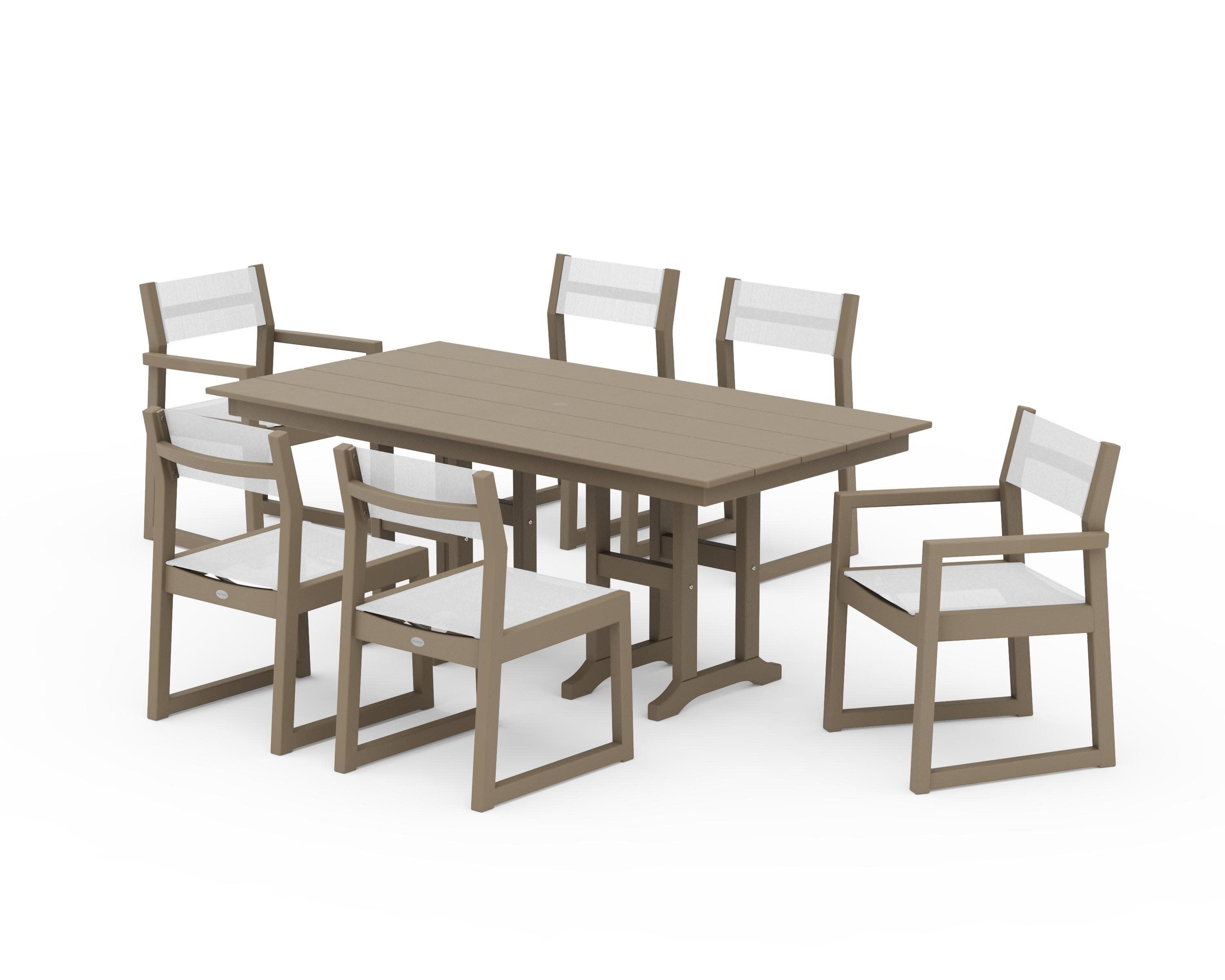 EDGE Sling 7-Piece Farmhouse Dining Set in Vintage Sahara / White Sling