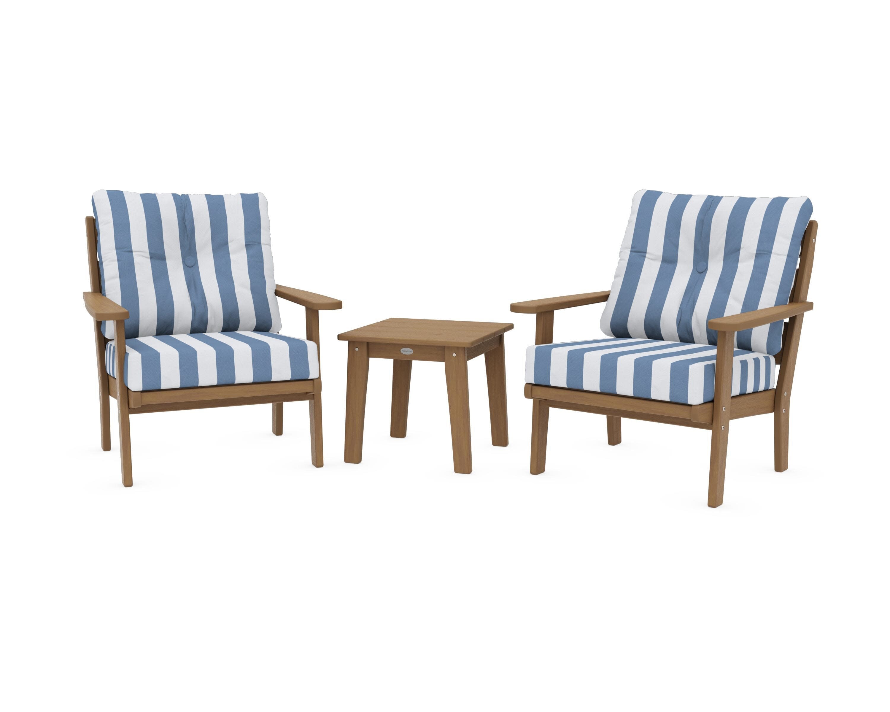 Lakeside 3-Piece Deep Seating Chair Set in Natural / Cabana Stripe Sky Blue