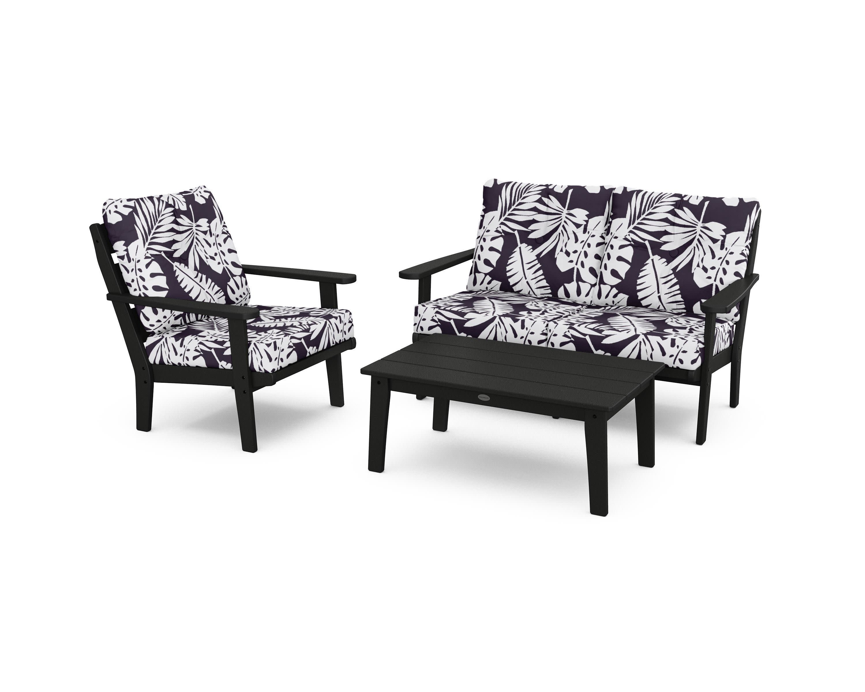 Lakeside 3-Piece Deep Seating Set in Black / Leaf Navy