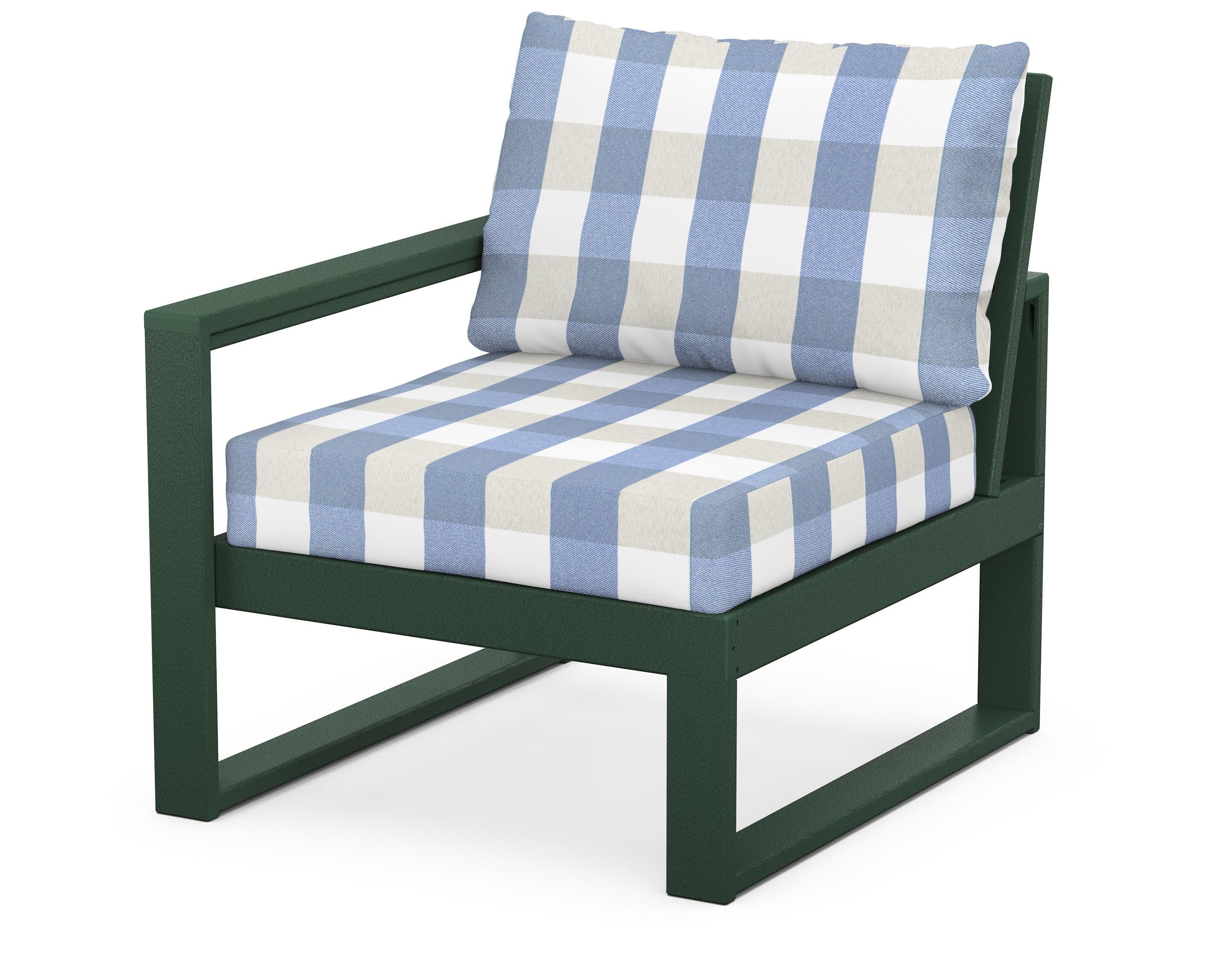 EDGE Modular Left Arm Chair in Green / Buffalo Plaid Sky Blue