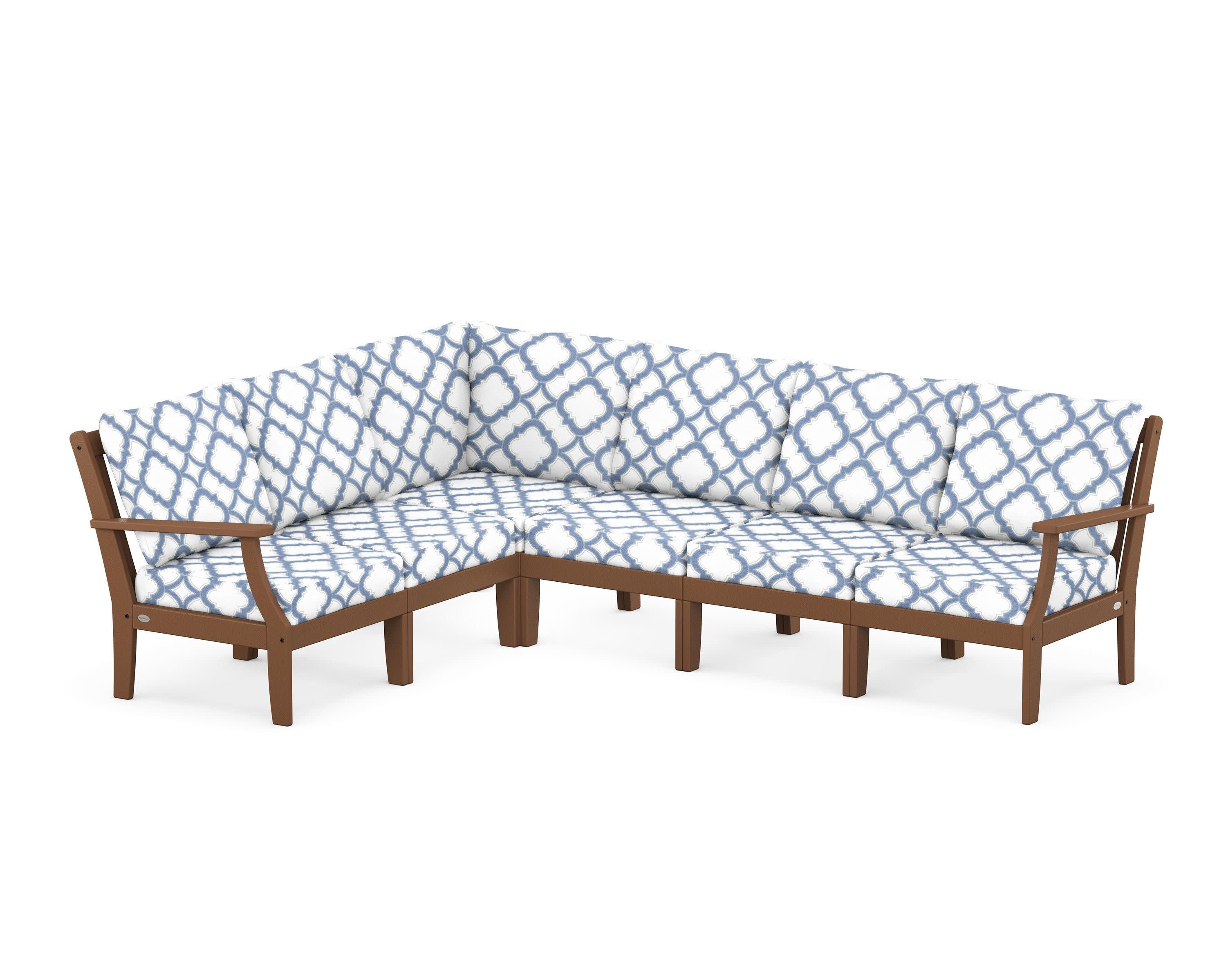 Braxton Modular 6-Piece Deep Seating Set in Teak / Trellis Sky Blue