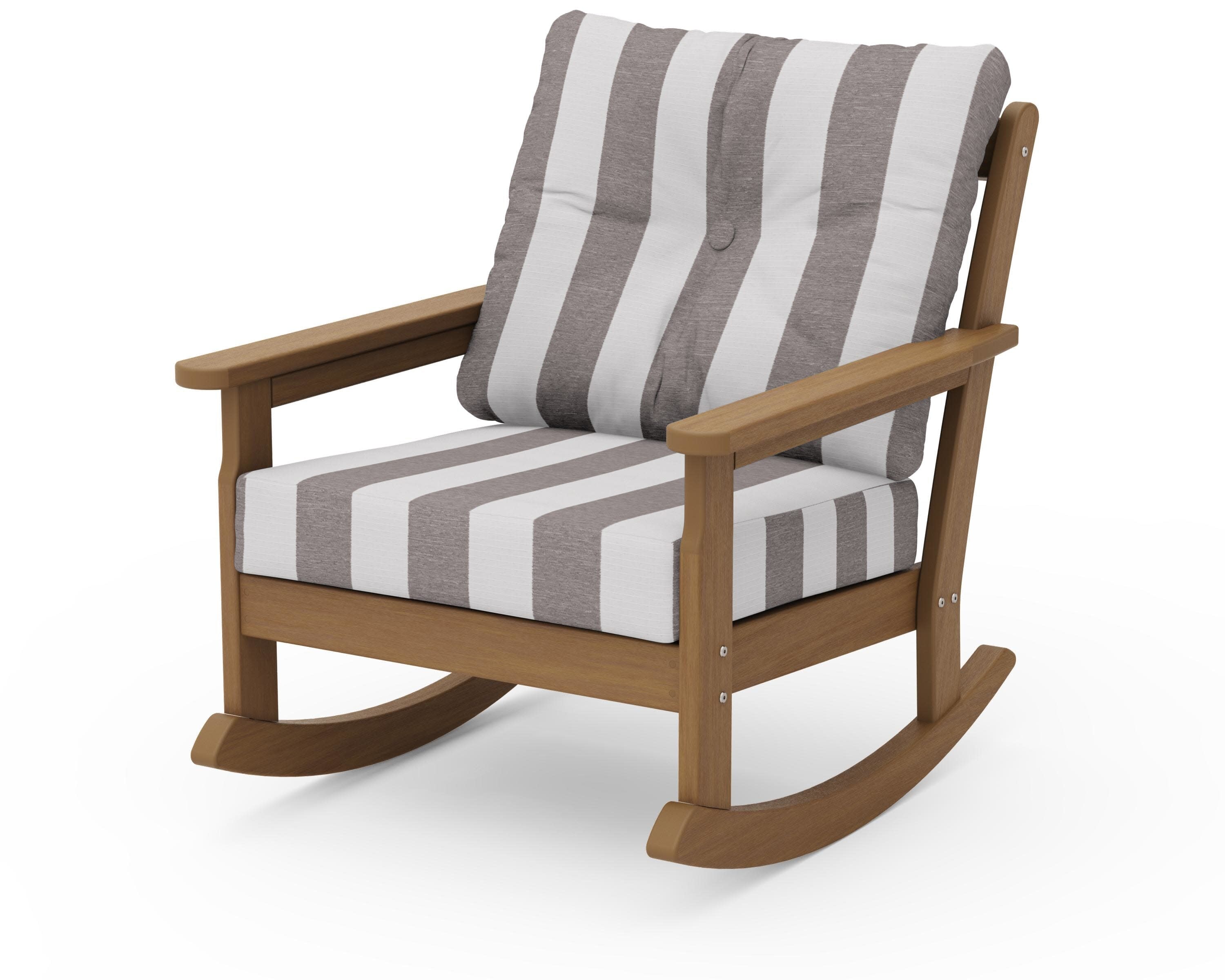 Vineyard Deep Seating Rocking Chair in Natural / Cabana Stripe Grey Mist