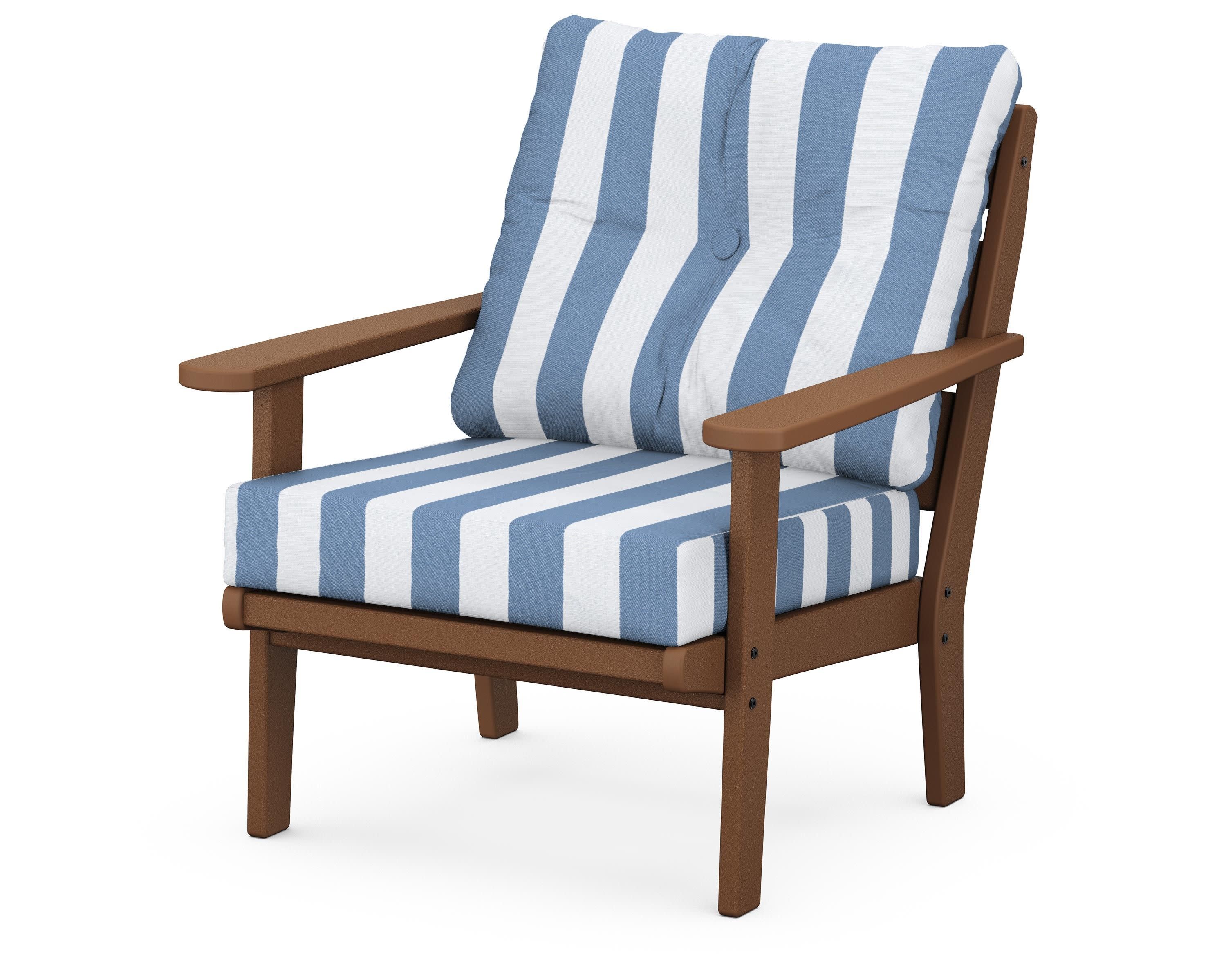 Lakeside Deep Seating Chair in Teak / Cabana Stripe Sky Blue