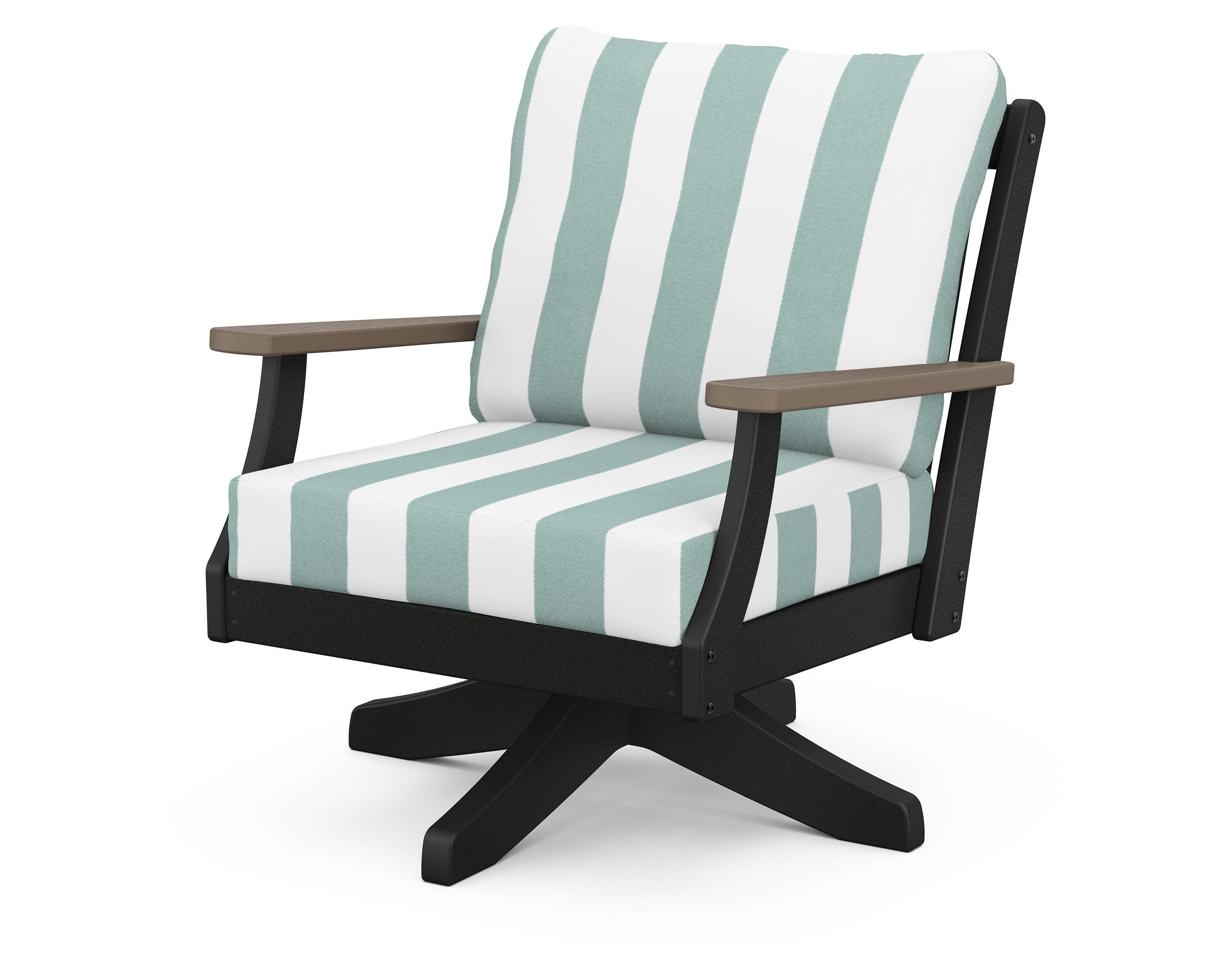 Braxton Deep Seating Swivel Chair in Black / Kona / Cabana Stripe Glacier Spa