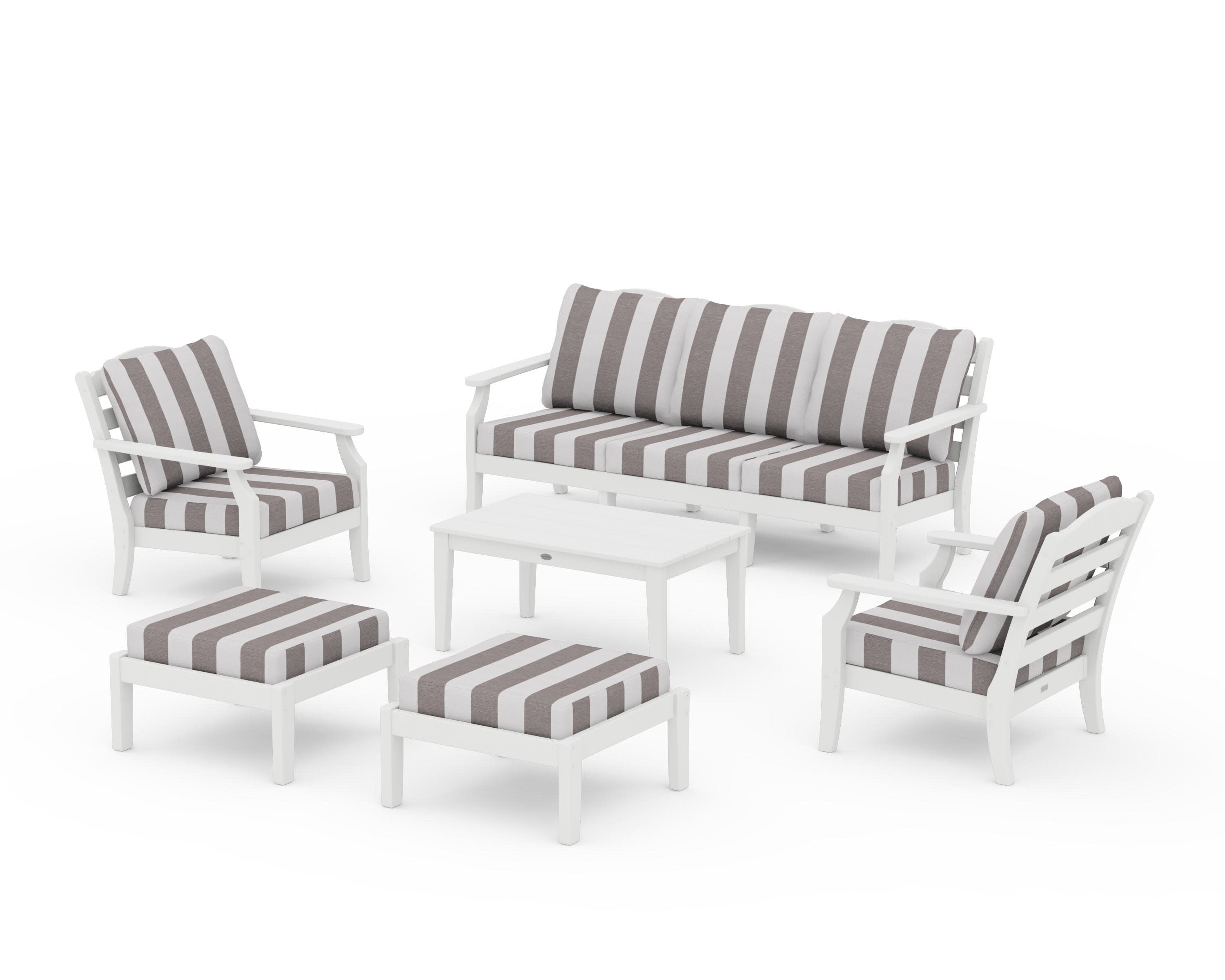 Savannah 6-Piece Lounge Sofa Set in Vintage White / Cabana Stripe Grey Mist