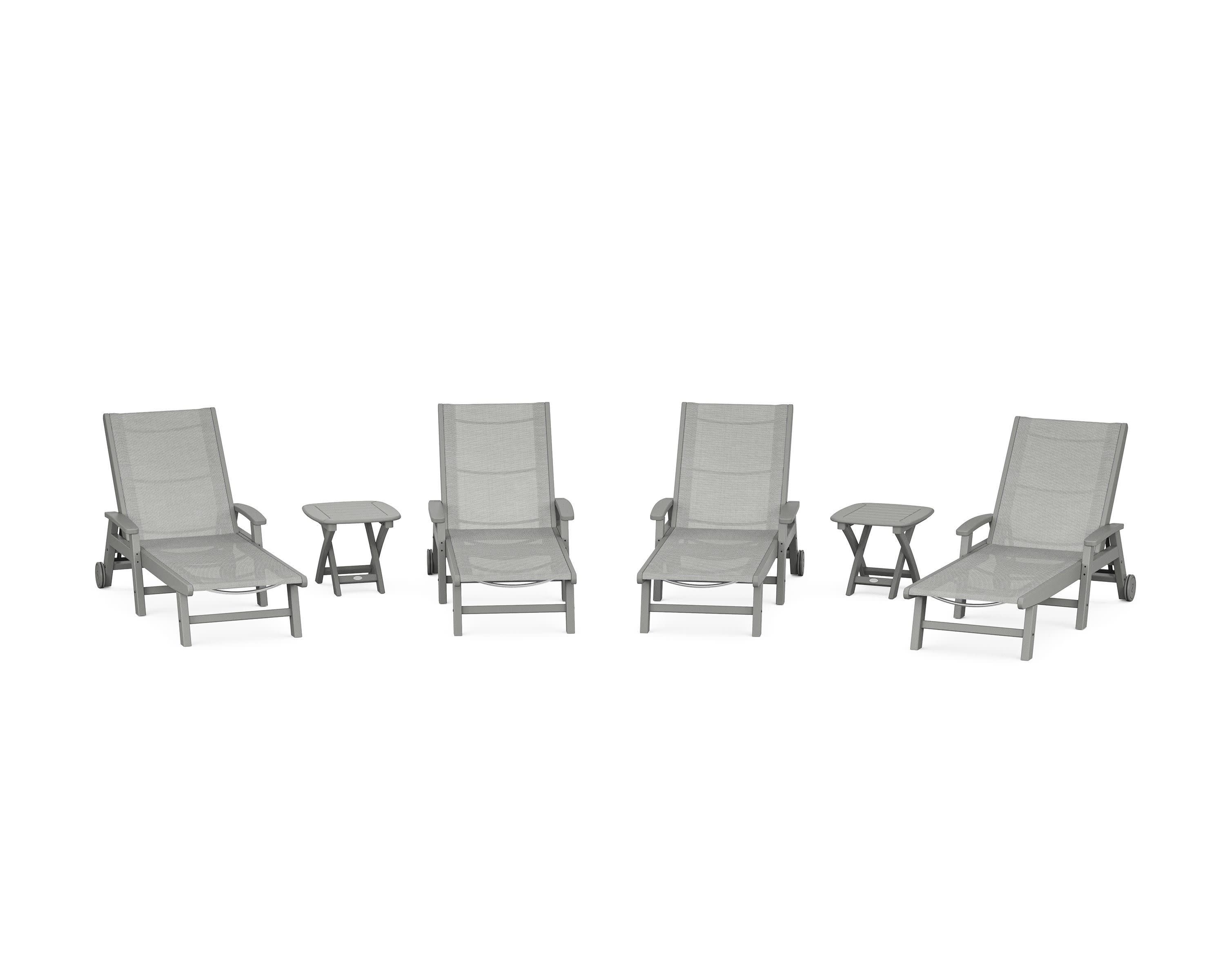 Coastal Chaise 6-Piece Set with Wheels in Slate Grey / Metallic Sling