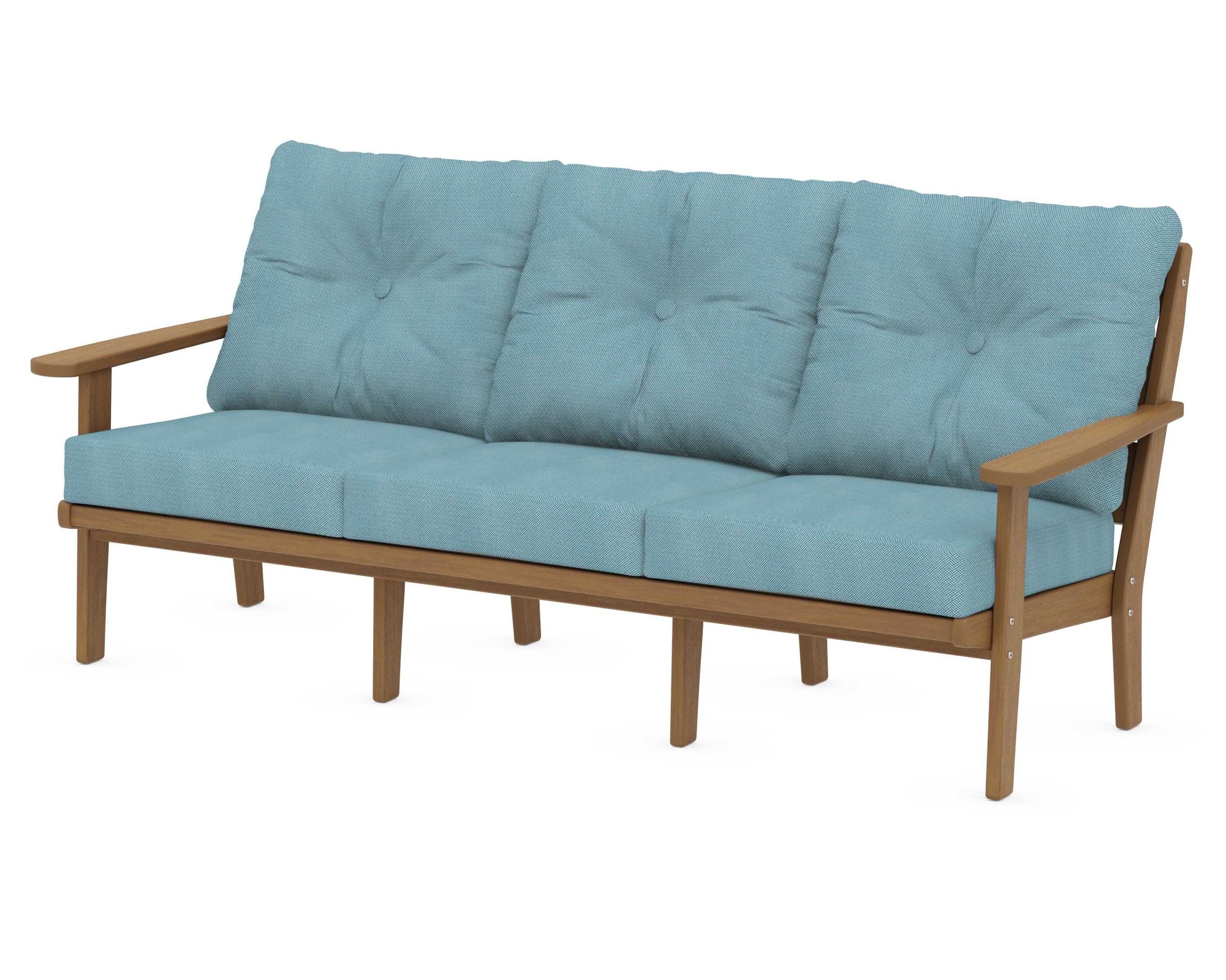 Lakeside Deep Seating Sofa in Natural / Lattice Sky Blue