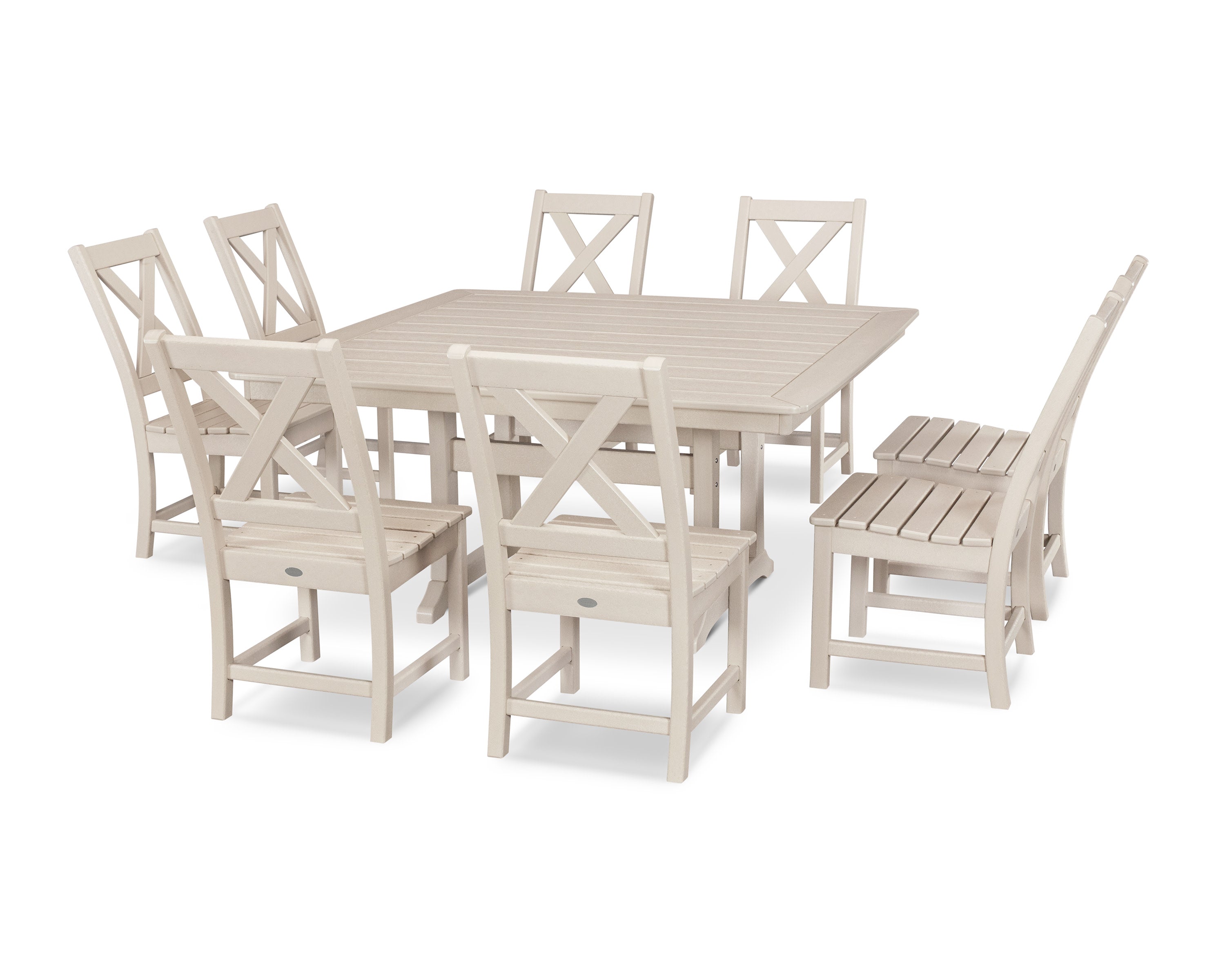 Braxton 9-Piece Nautical Trestle Dining Set in Sand
