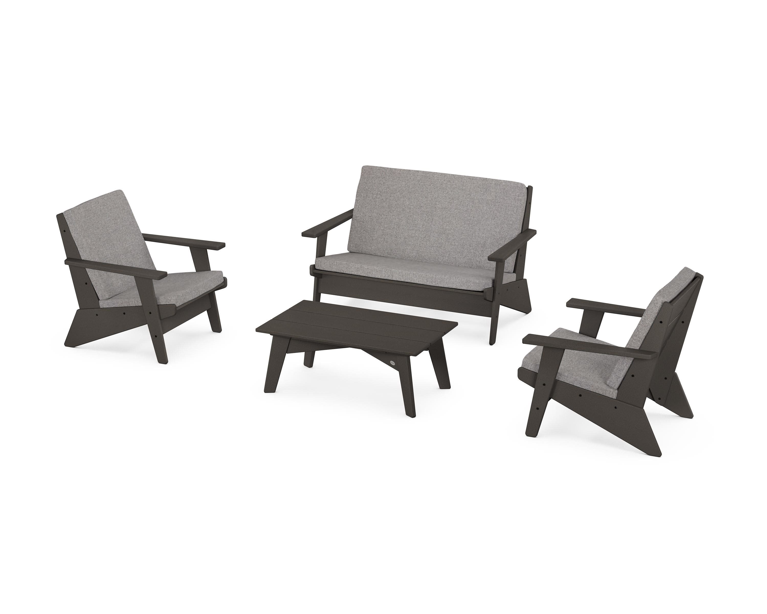 Riviera Modern Lounge 4-Piece Set in Vintage Coffee / Grey Mist