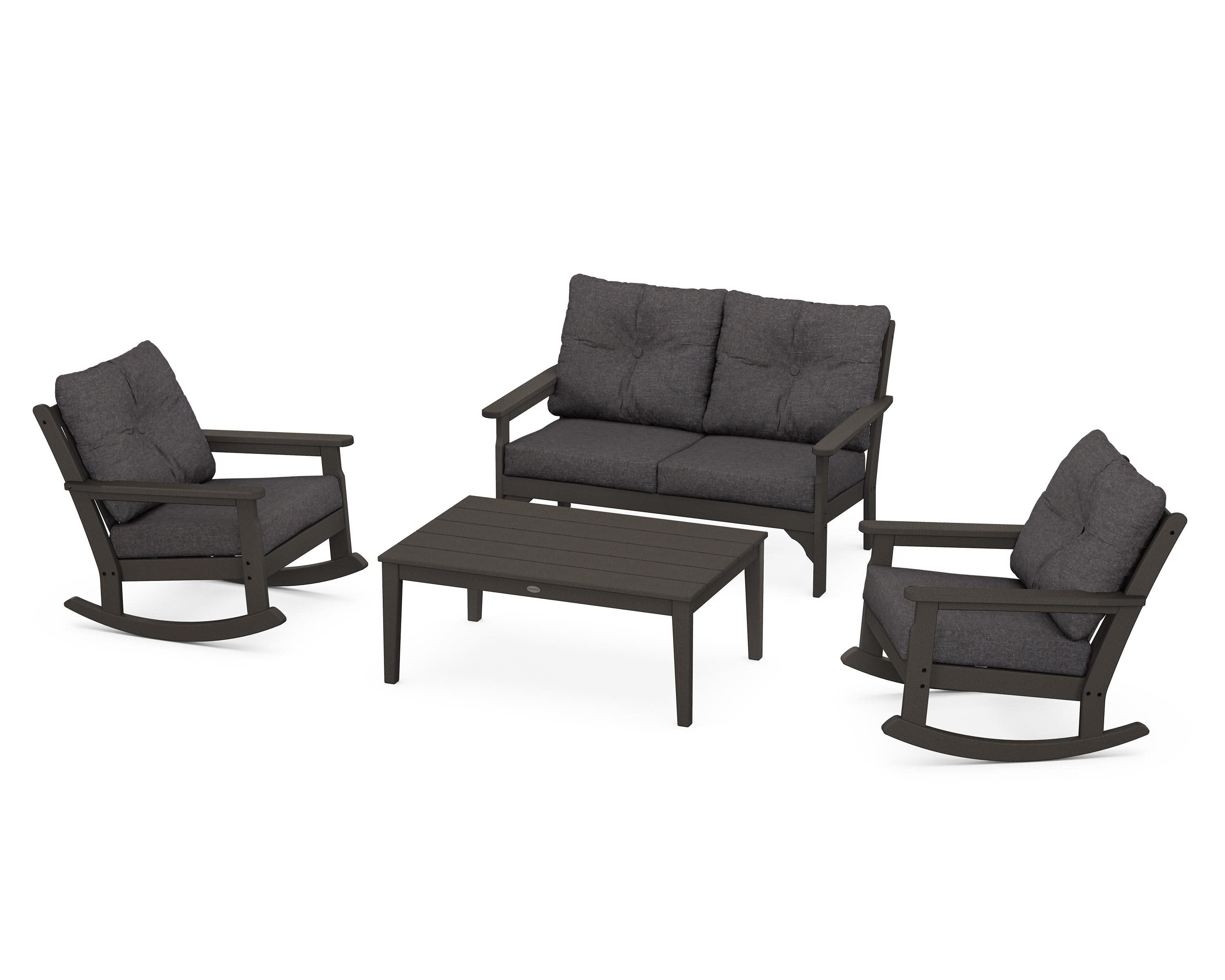 Vineyard 4-Piece Deep Seating Rocking Chair Set in Vintage Coffee / Ash Charcoal