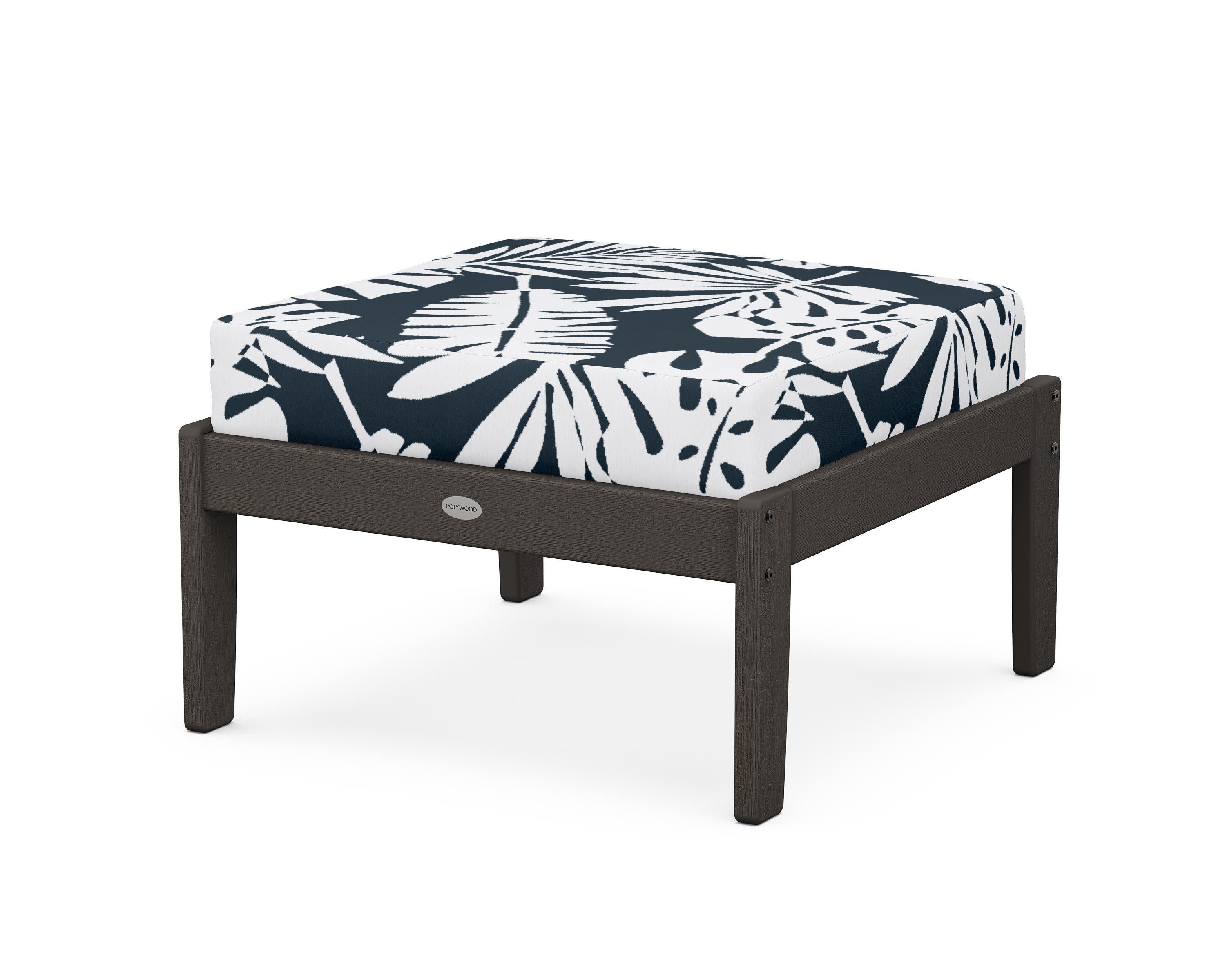 Braxton Deep Seating Ottoman in Vintage Coffee / Leaf Marine Indigo