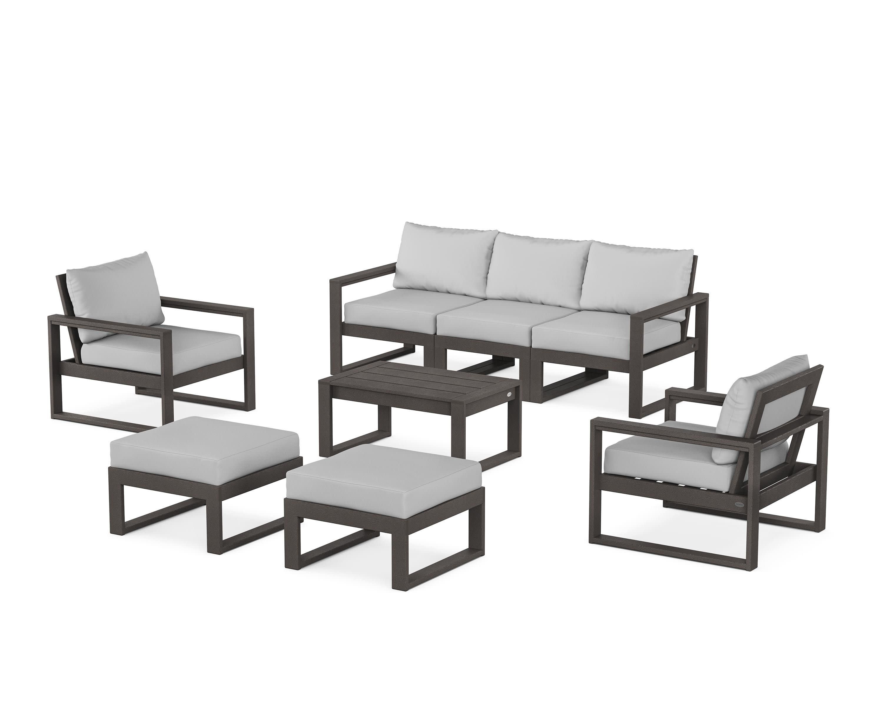 EDGE Sectional 8-Piece Lounge Sofa Set in Vintage Coffee / Cabana Stripe Grey Mist
