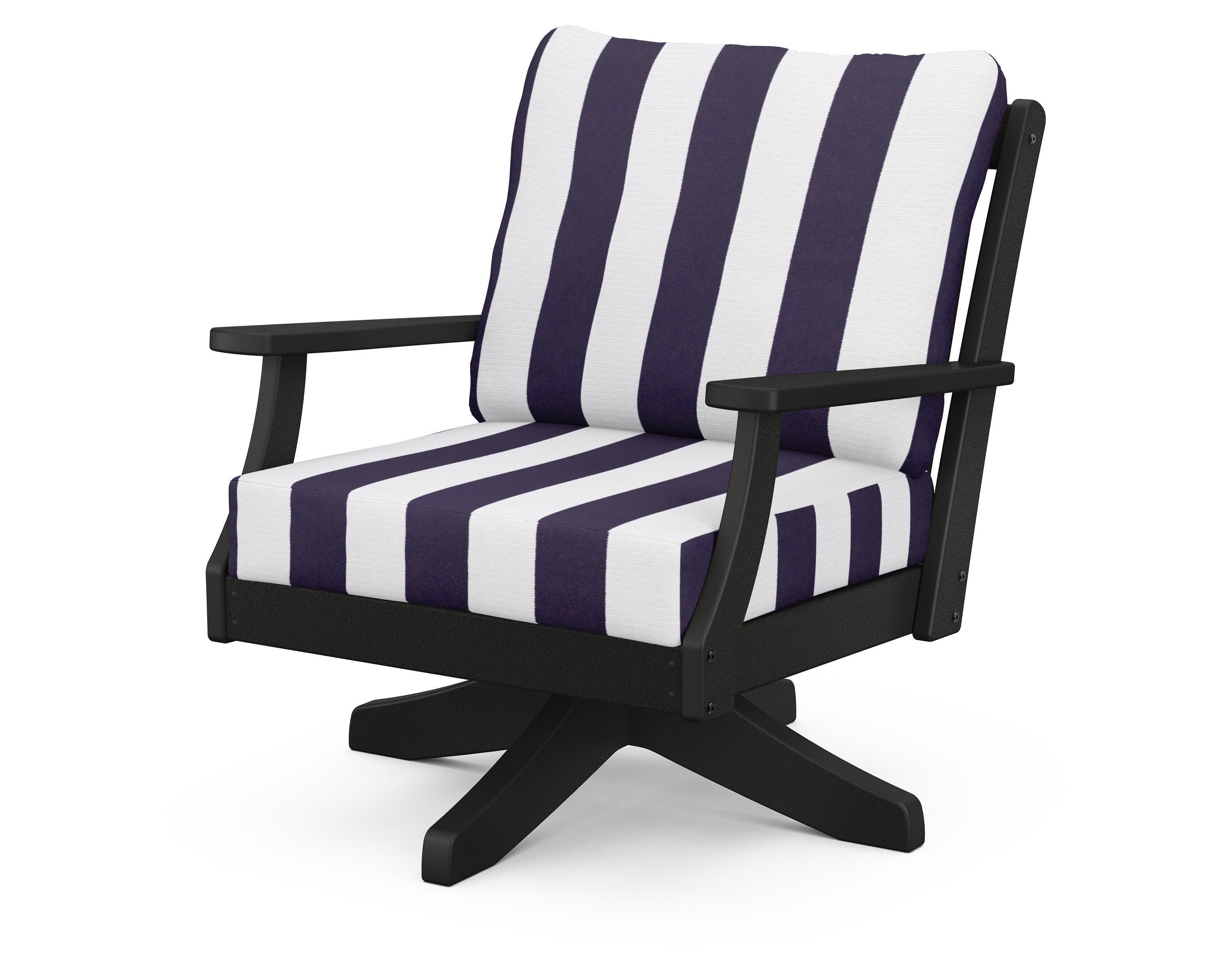 Braxton Deep Seating Swivel Chair in Black / Cabana Stripe Navy