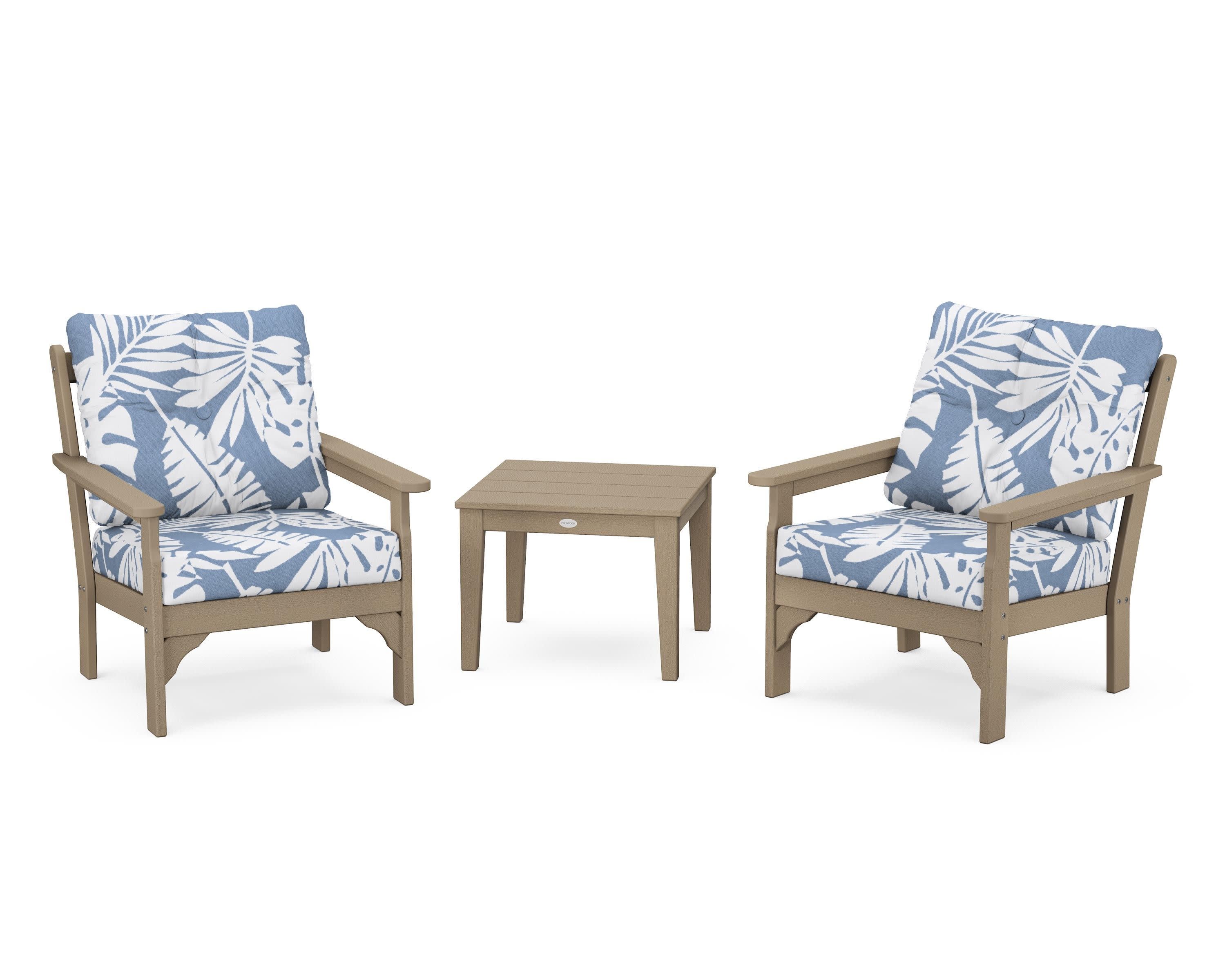 Vineyard 3-Piece Deep Seating Set in Vintage Sahara / Leaf Sky Blue