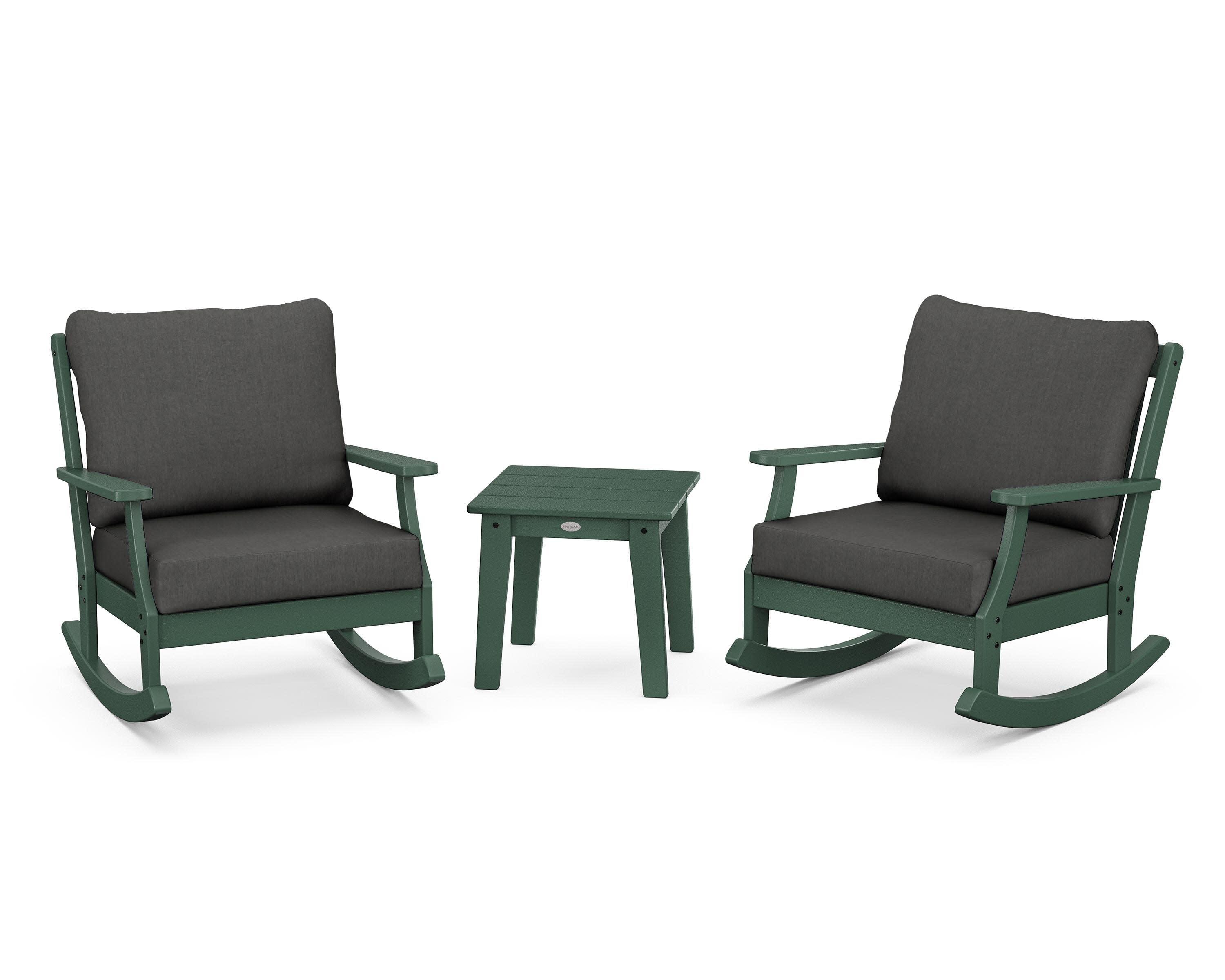 Braxton 3-Piece Deep Seating Rocker Set in Green / Spectrum Carbon