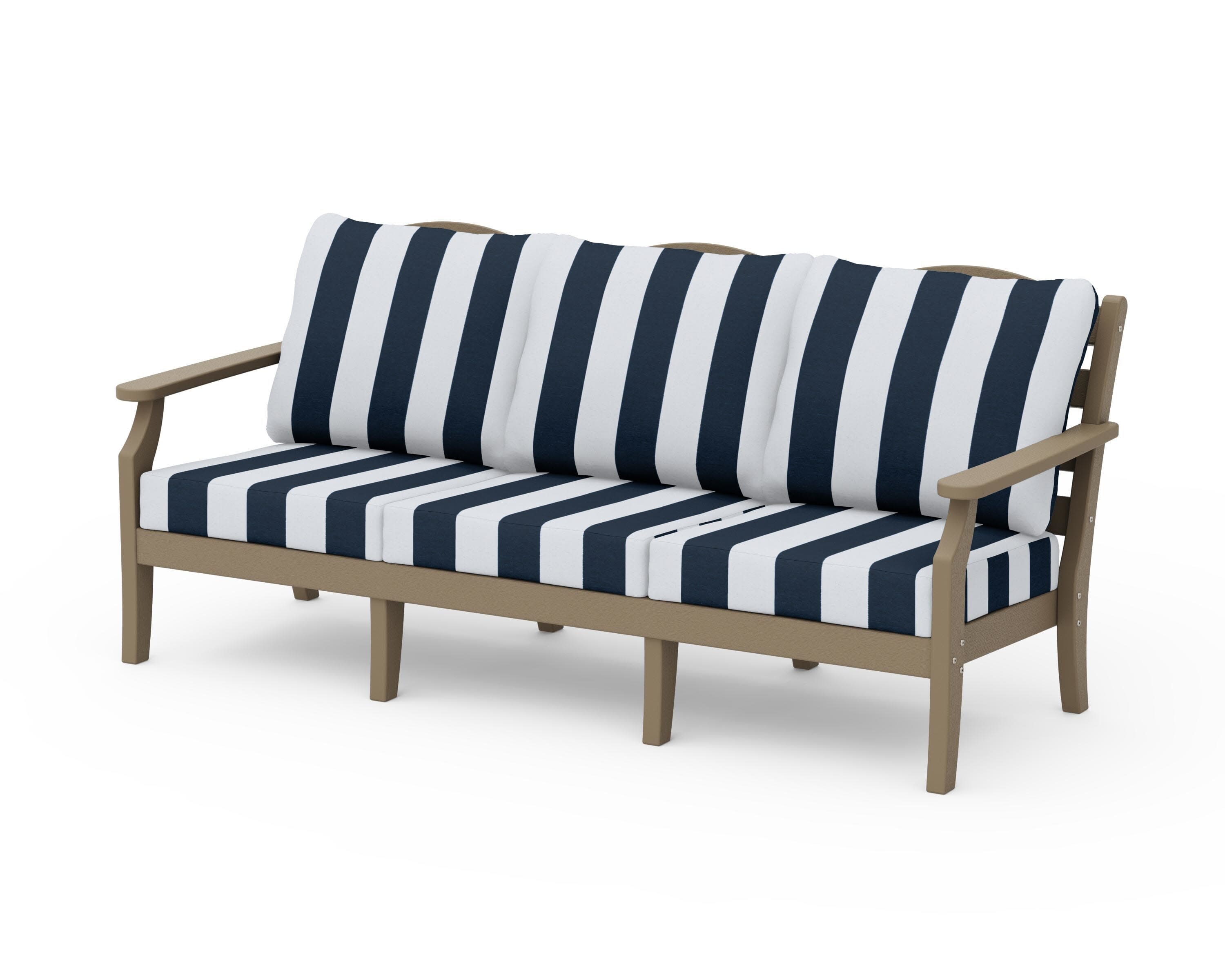 Savannah Deep Seating Sofa in Vintage Sahara / Cabana Stripe Marine Indigo