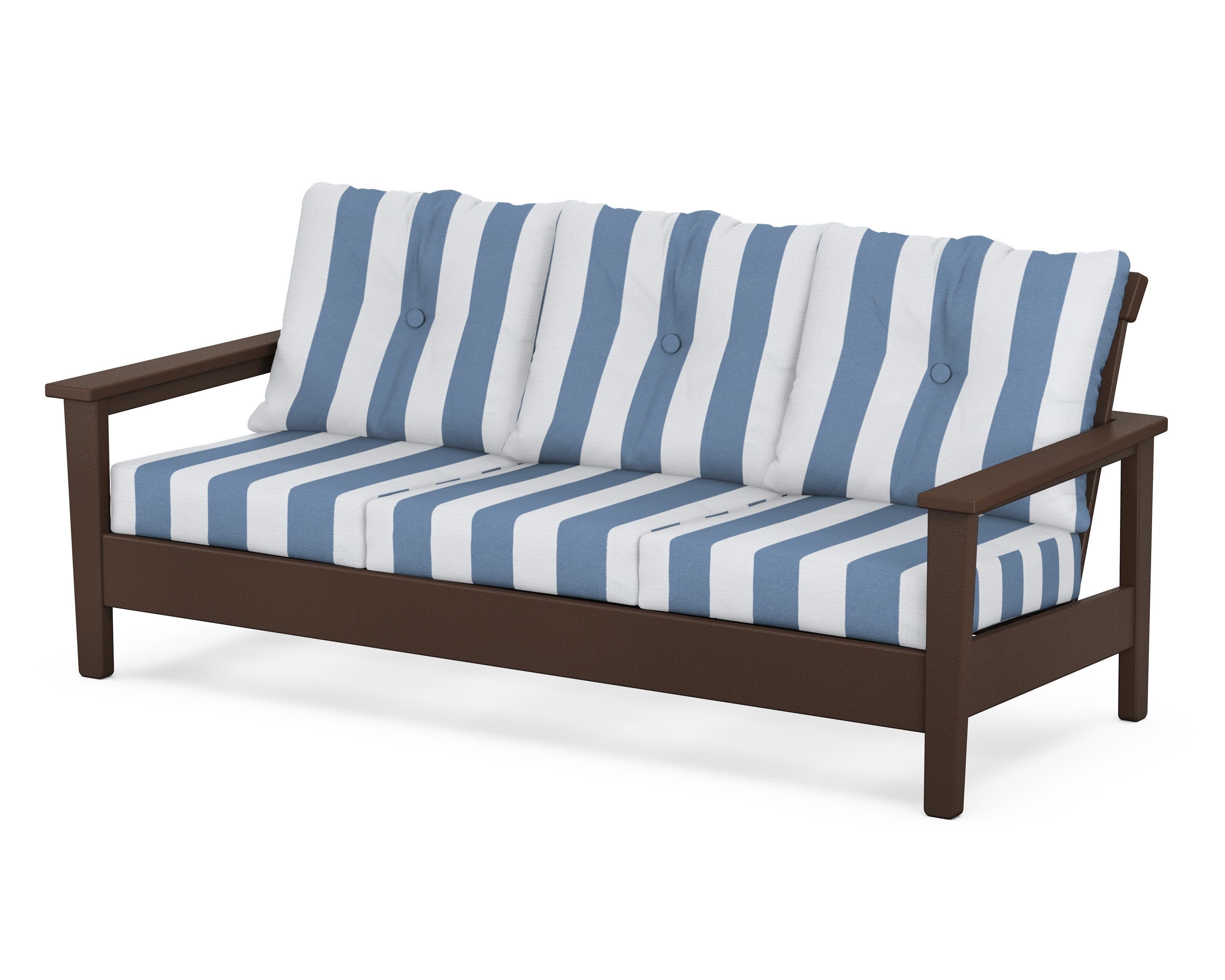 Prescott Deep Seating Sofa in Mahogany / Cabana Stripe Sky Blue