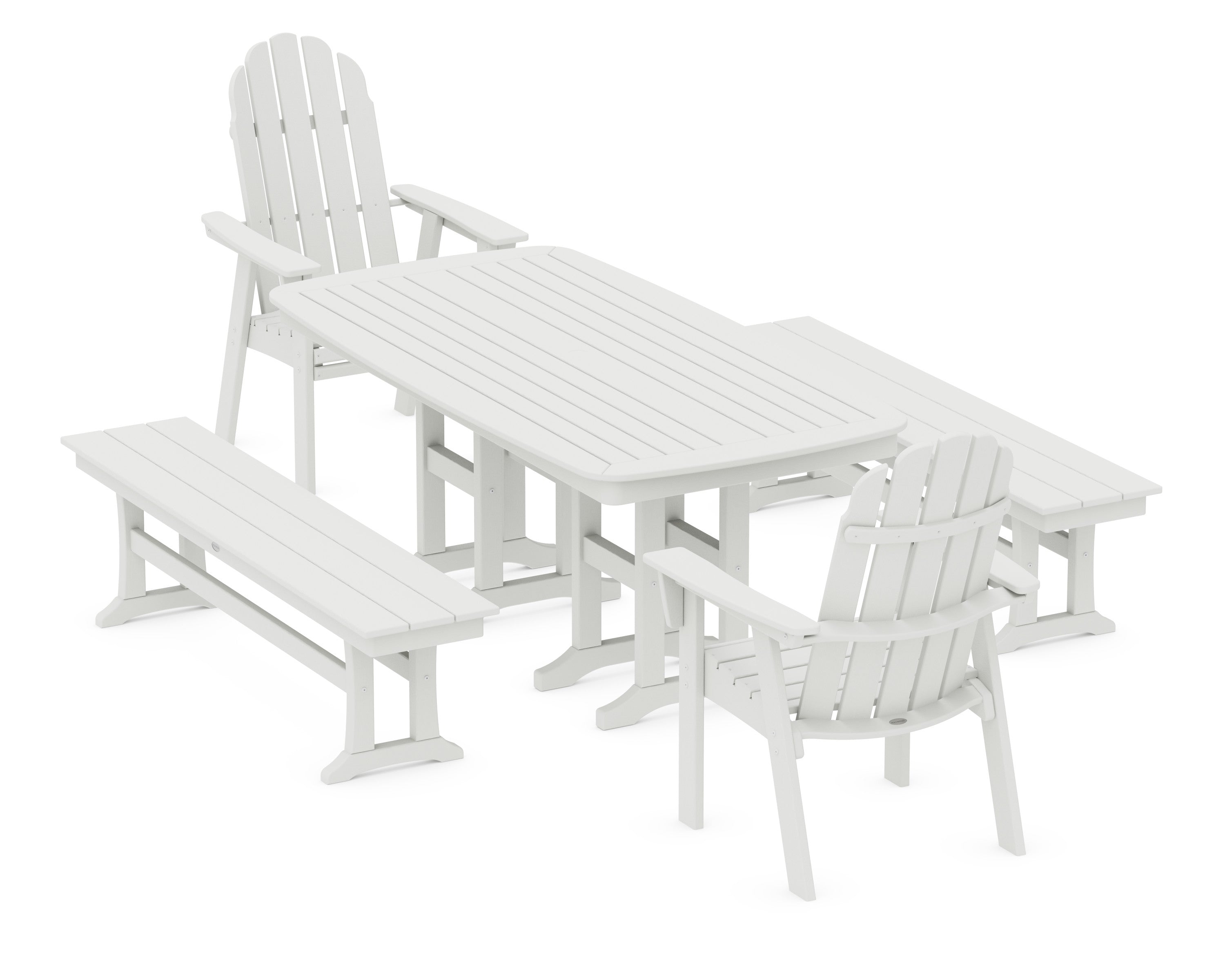 Vineyard Adirondack 5-Piece Dining Set with Benches in Vintage White