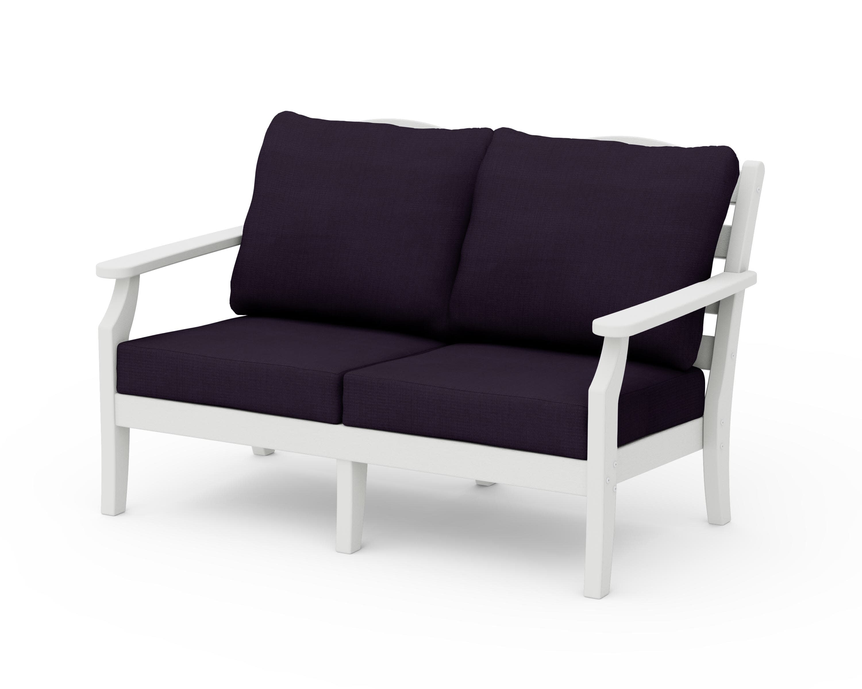 Savannah Deep Seating Loveseat in Vintage White / Navy Linen