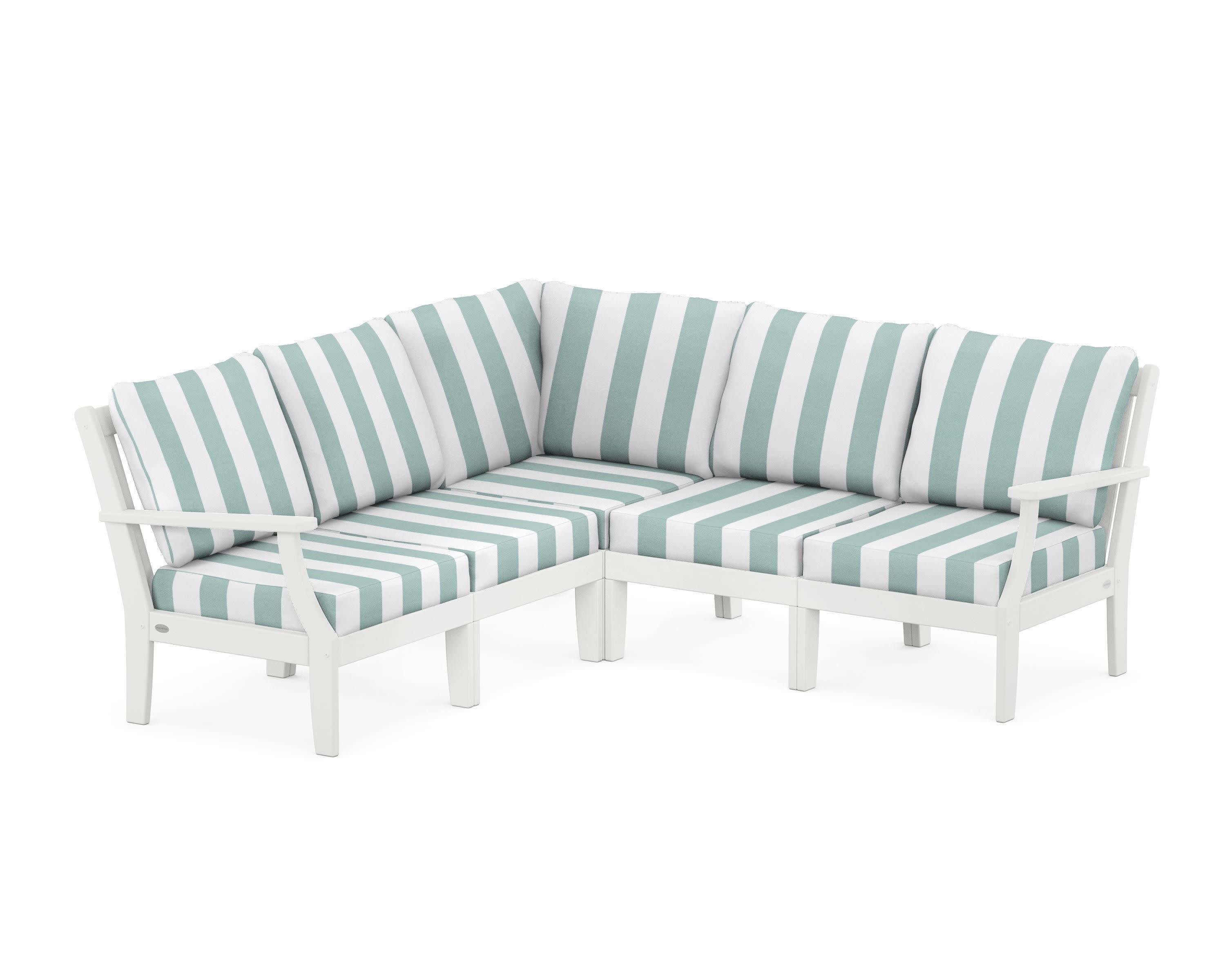 Braxton Modular 5-Piece Deep Seating Set in White / Cabana Stripe Glacier Spa