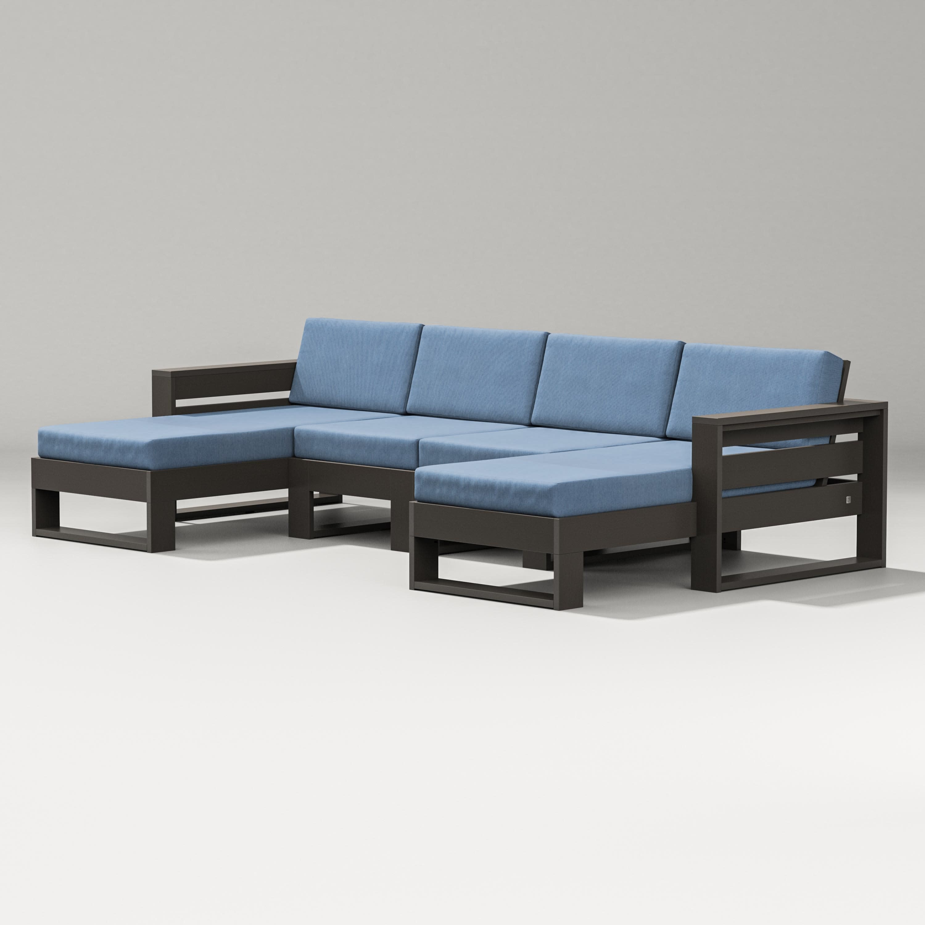 Latitude Double Chaise Sectional in Vintage Coffee / Sky Blue