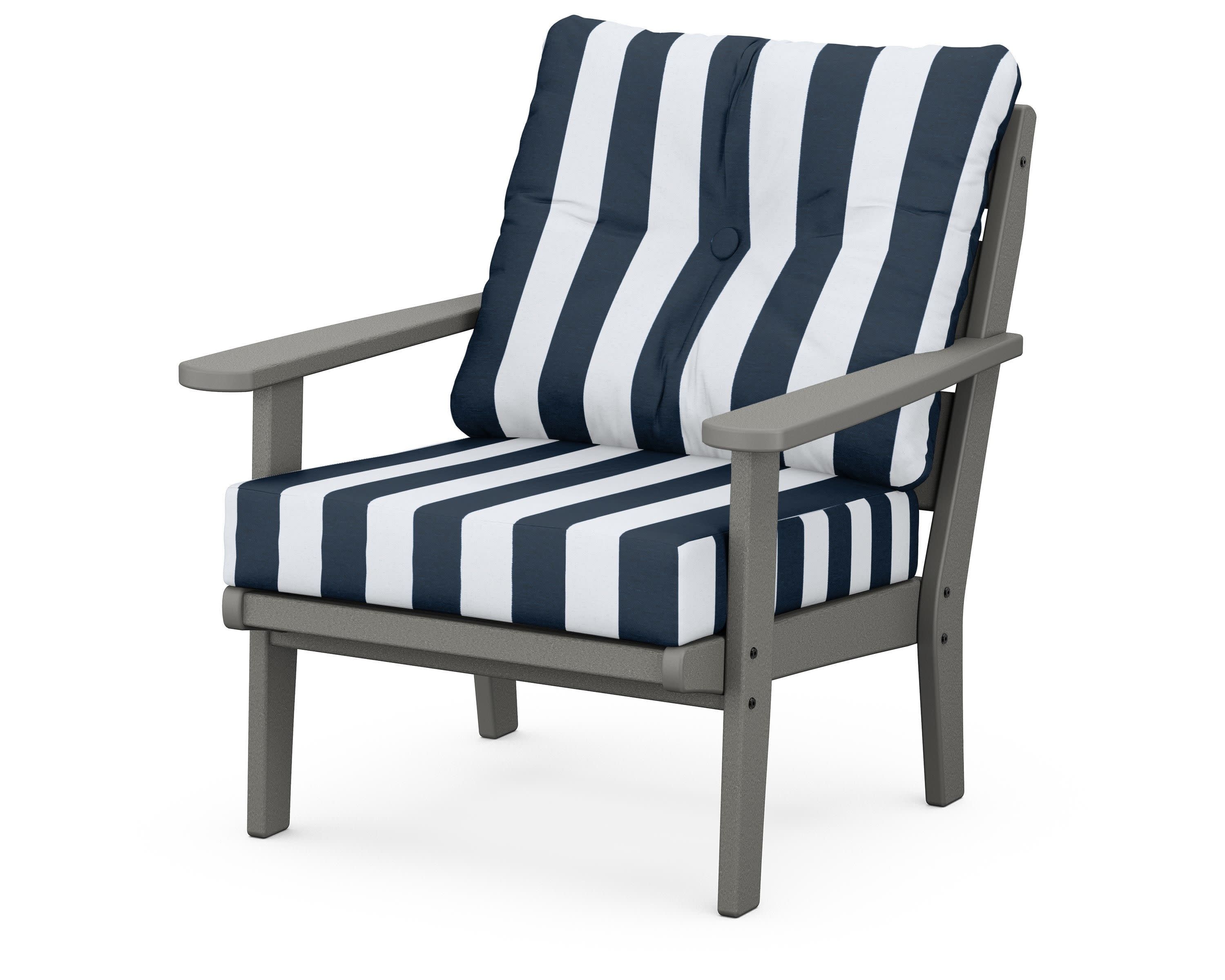 Lakeside Deep Seating Chair in Slate Grey / Cabana Stripe Marine Indigo