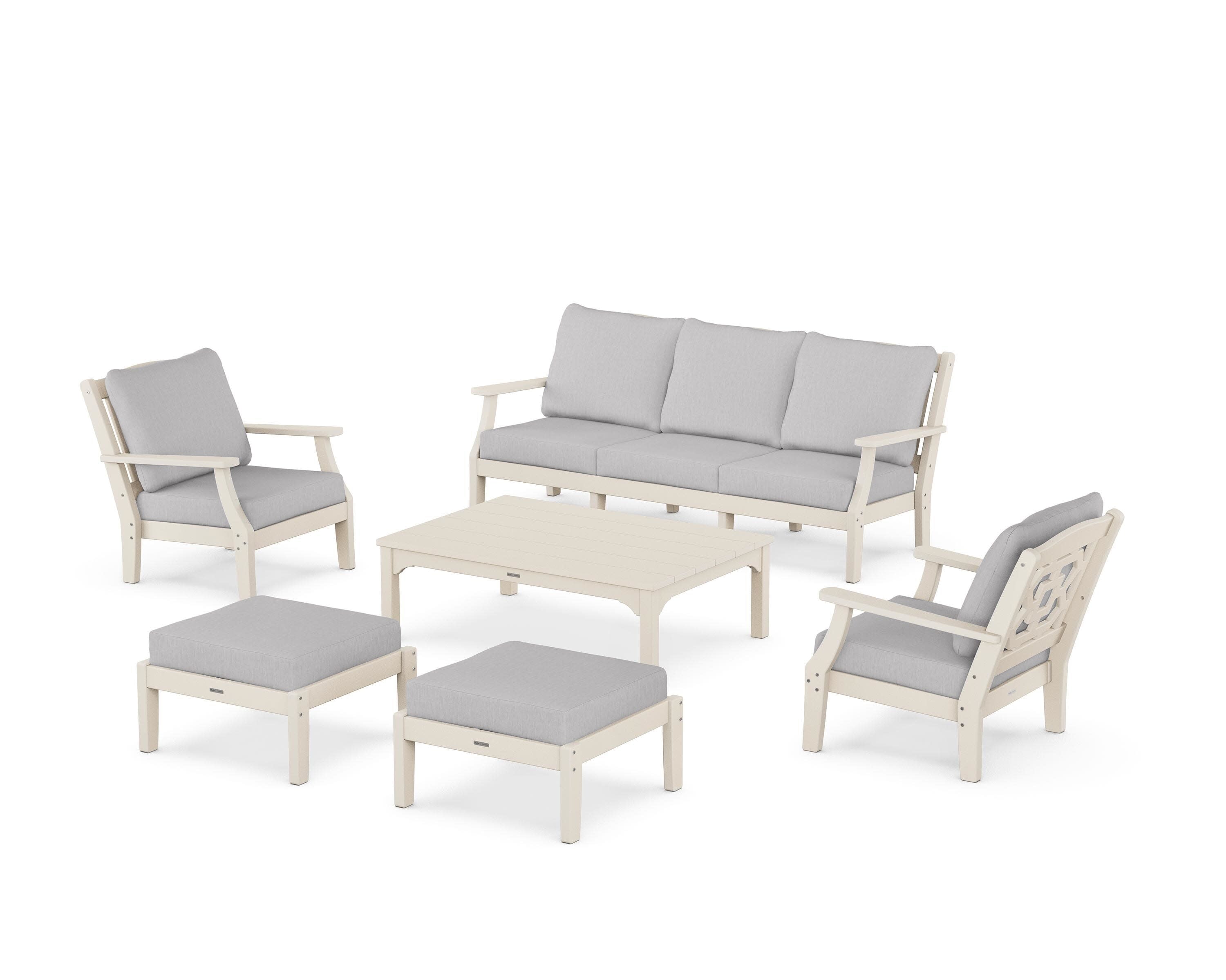 Chinoiserie 6-Piece Lounge Sofa Set in Sand / Granite