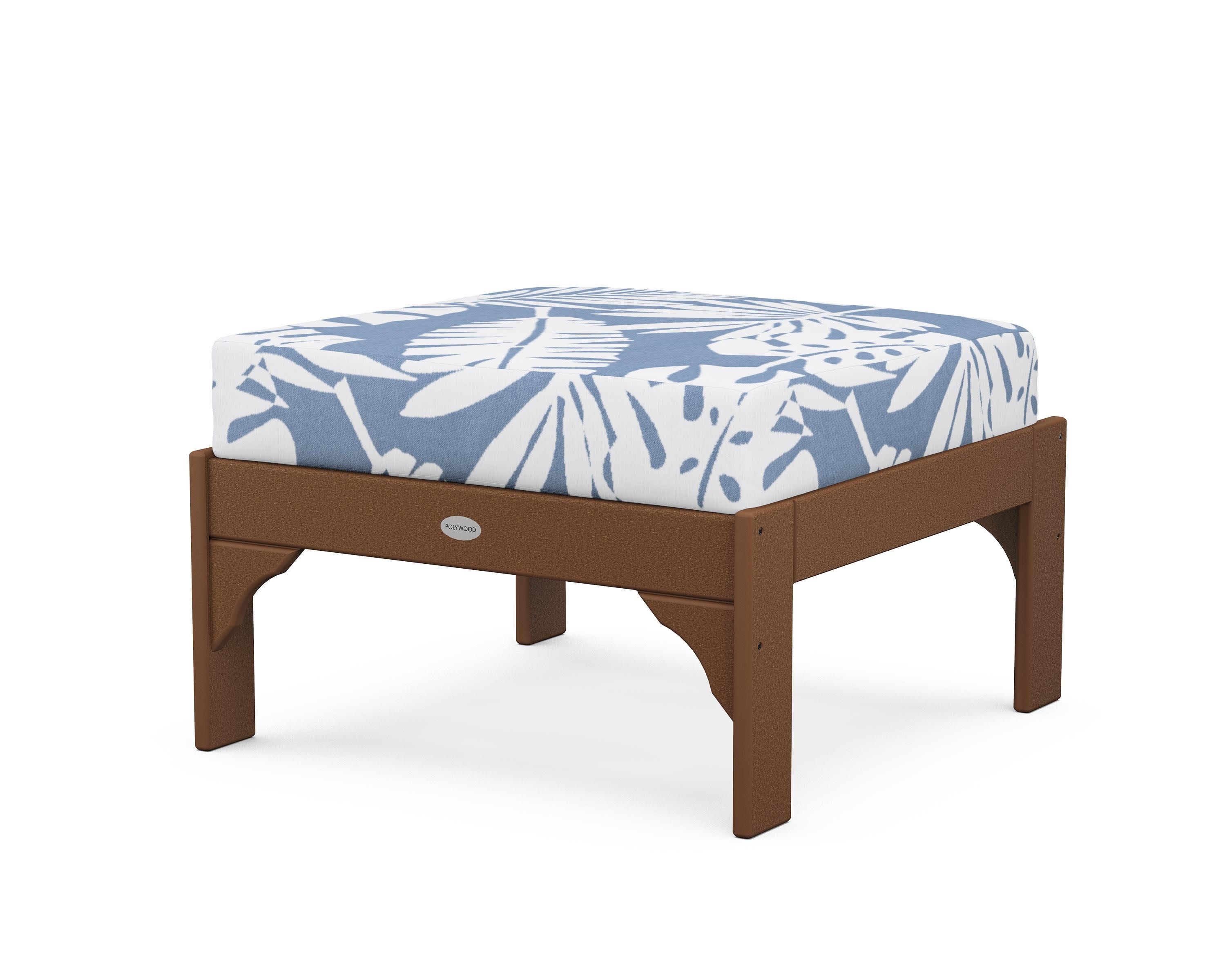 Vineyard Deep Seating Ottoman in Teak / Leaf Sky Blue