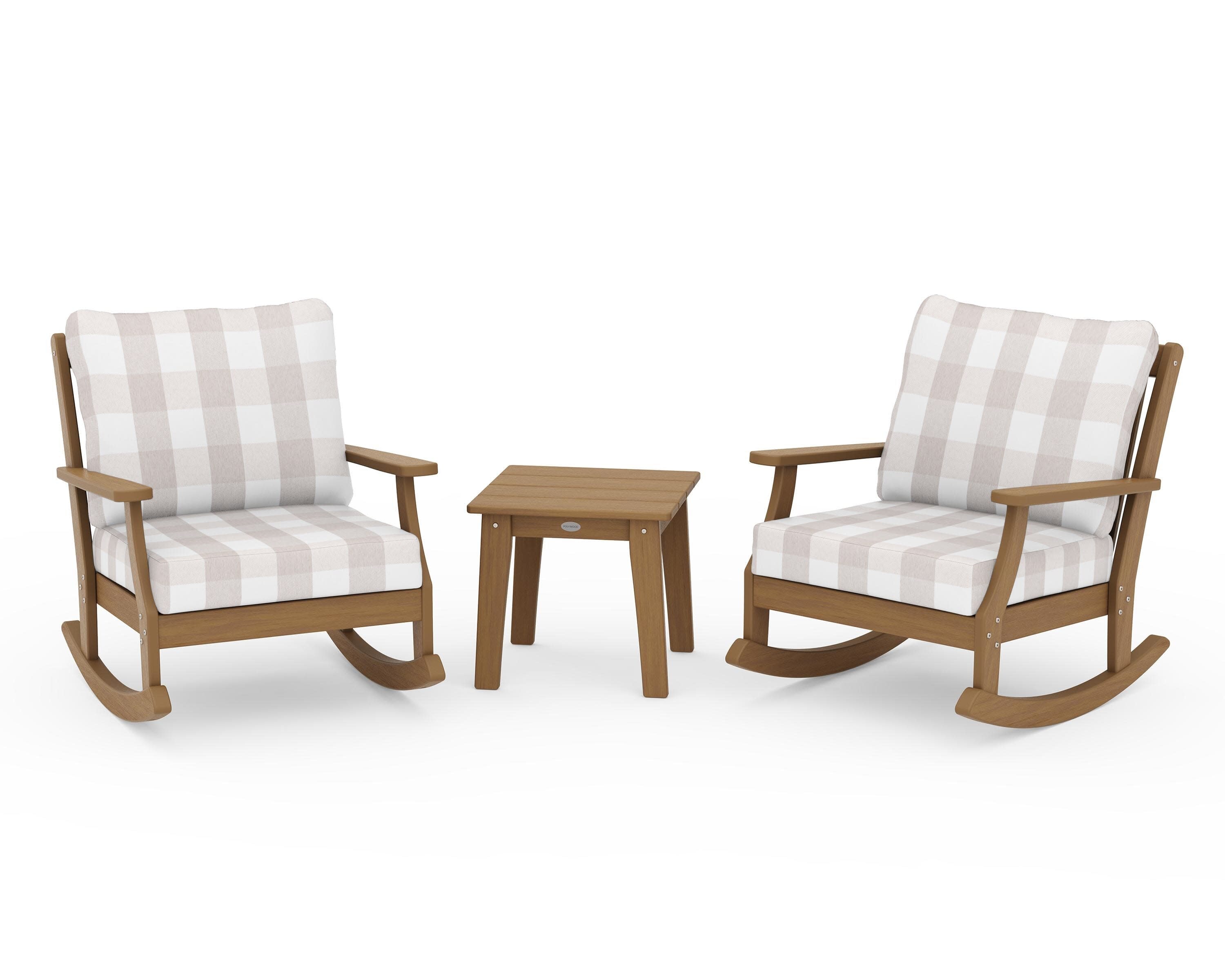 Braxton 3-Piece Deep Seating Rocker Set in Natural / Buffalo Plaid Dune Burlap