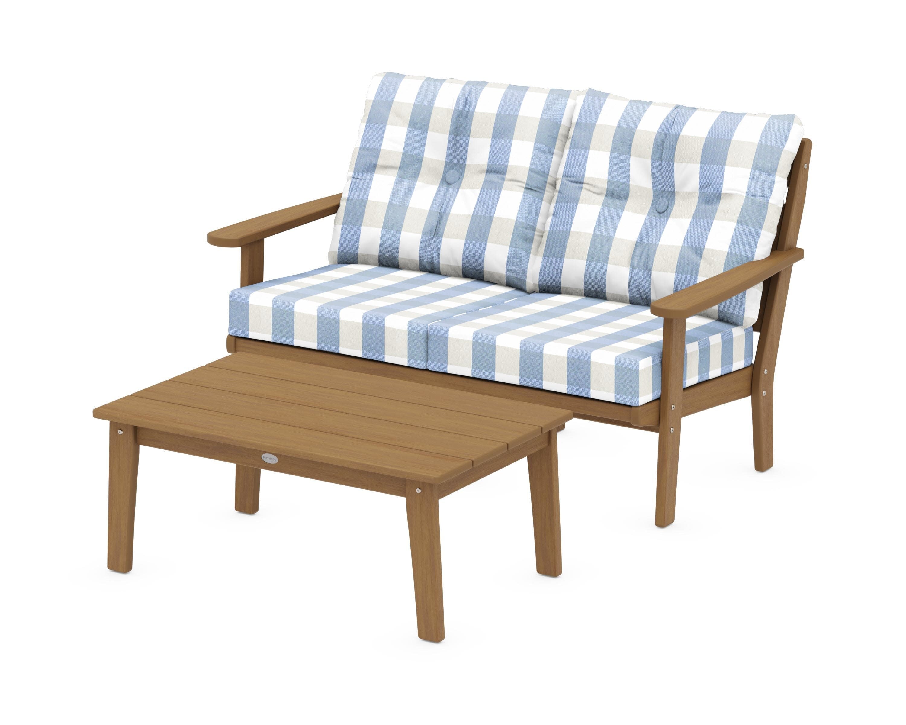 Lakeside 2-Piece Lounge Loveseat Set in Natural / Buffalo Plaid Sky Blue