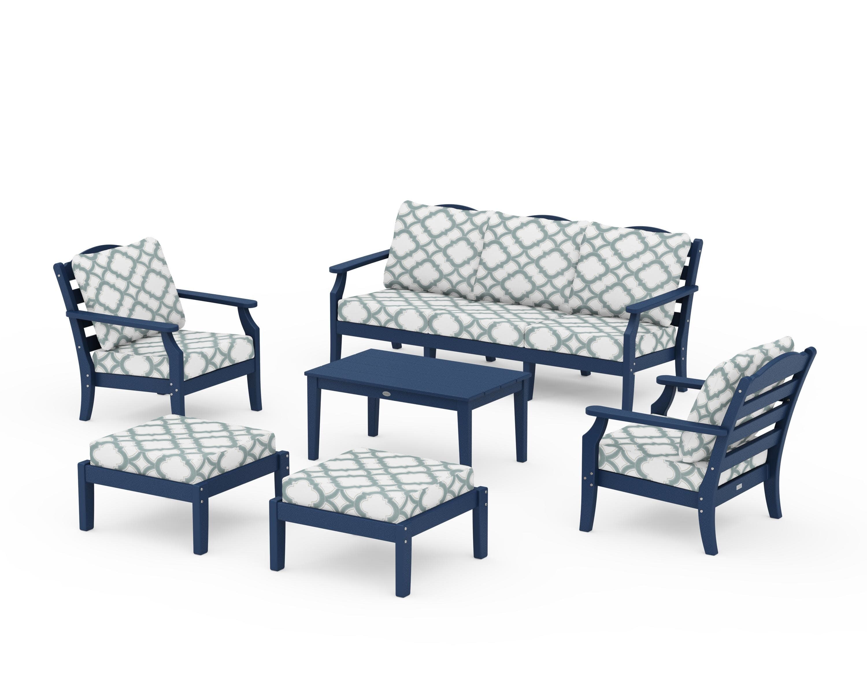 Savannah 6-Piece Lounge Sofa Set in Navy / Trellis Glacier Spa
