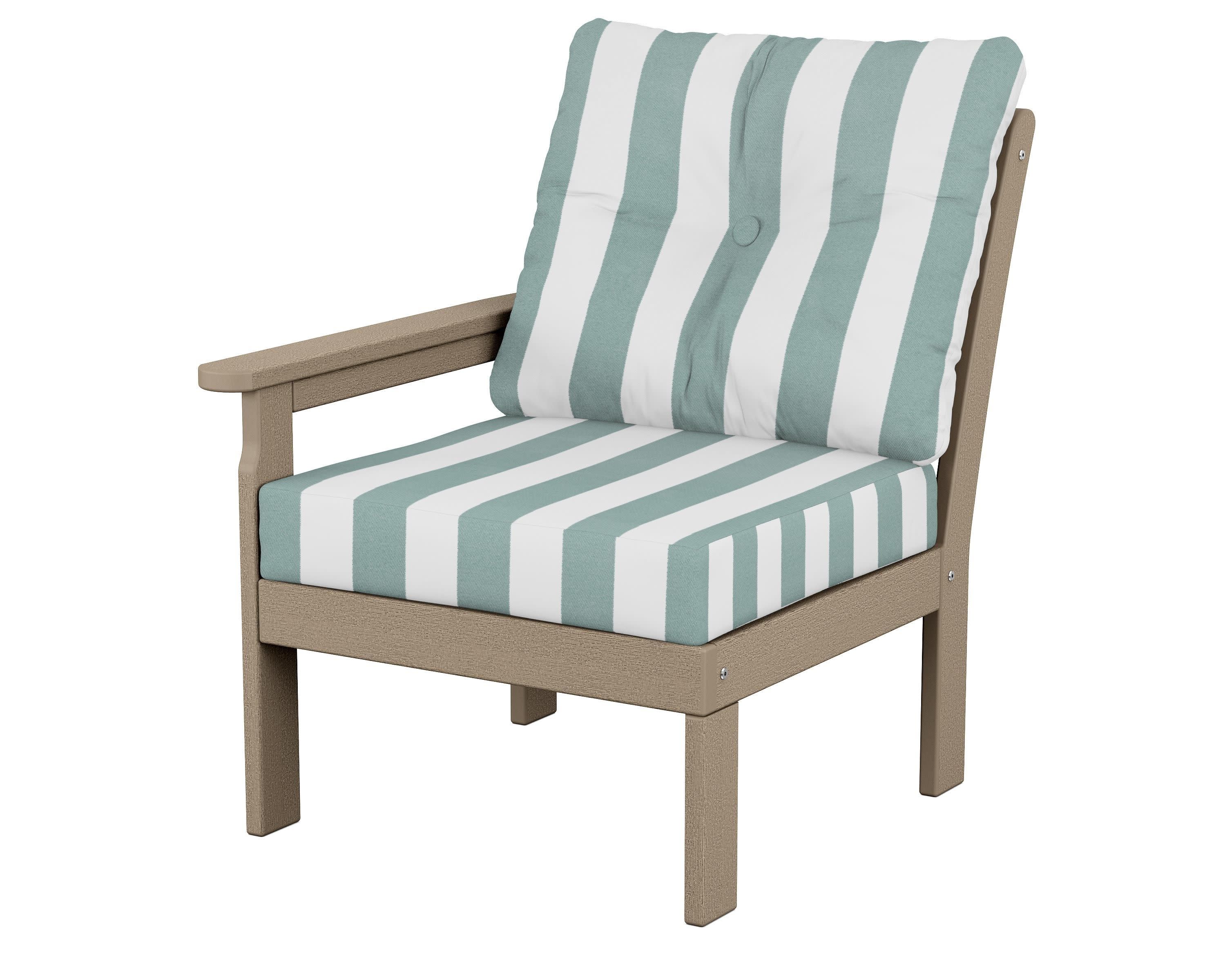 Vineyard Modular Left Arm Chair in Vintage Sahara / Cabana Stripe Glacier Spa