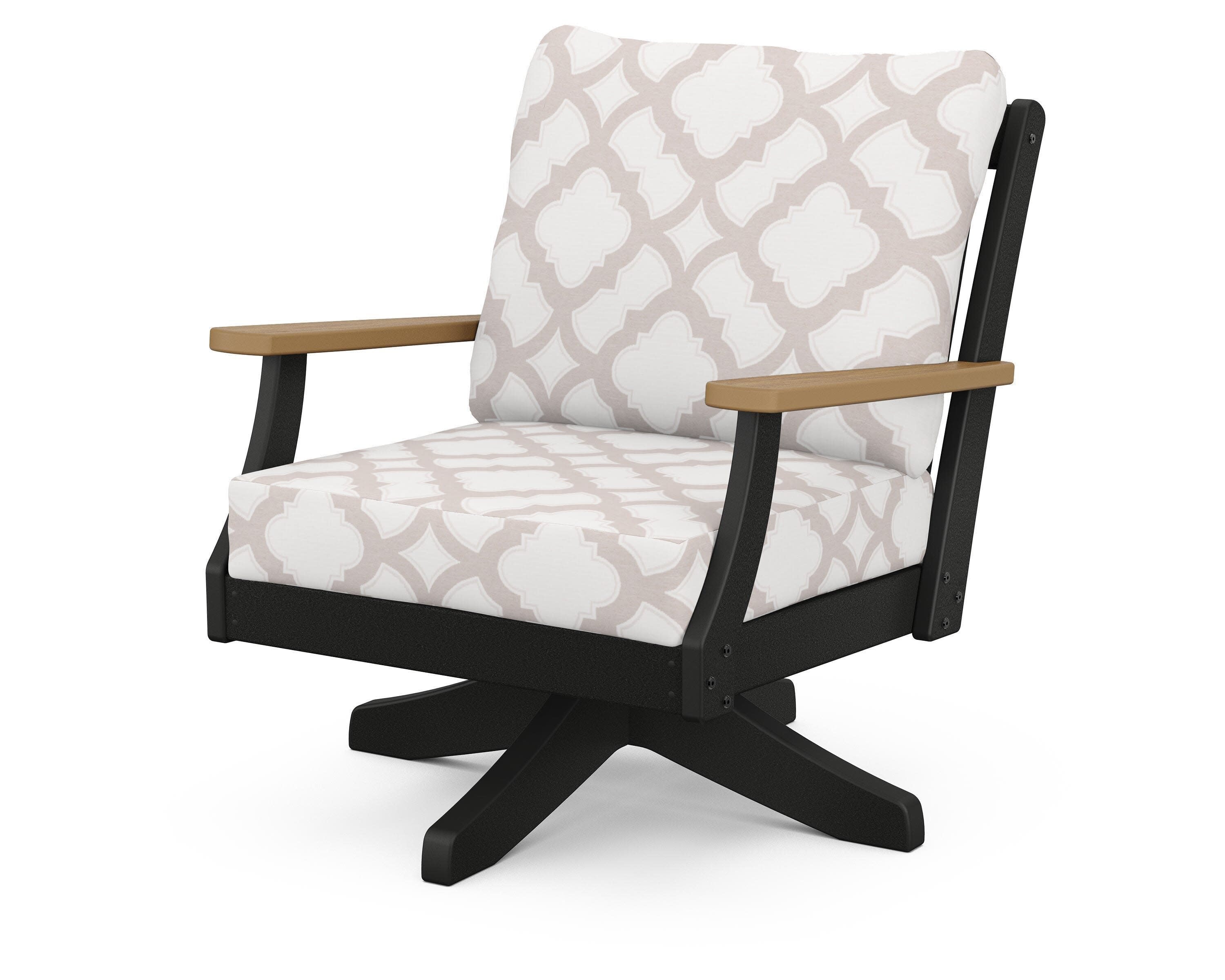 Braxton Deep Seating Swivel Chair in Black / Natural / Trellis Dune Burlap