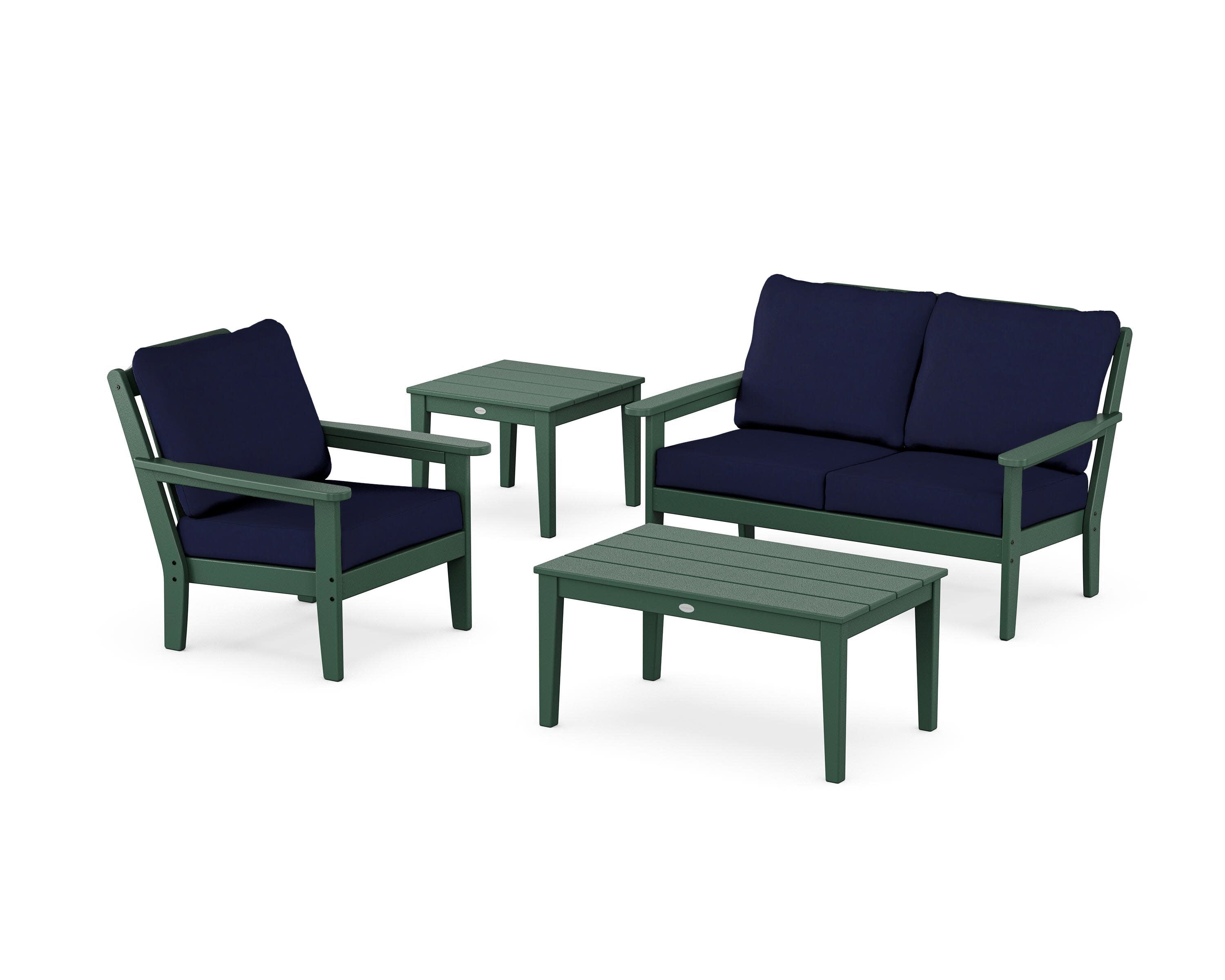 Wovendale 4-Piece Deep Seating Set in Green / Navy