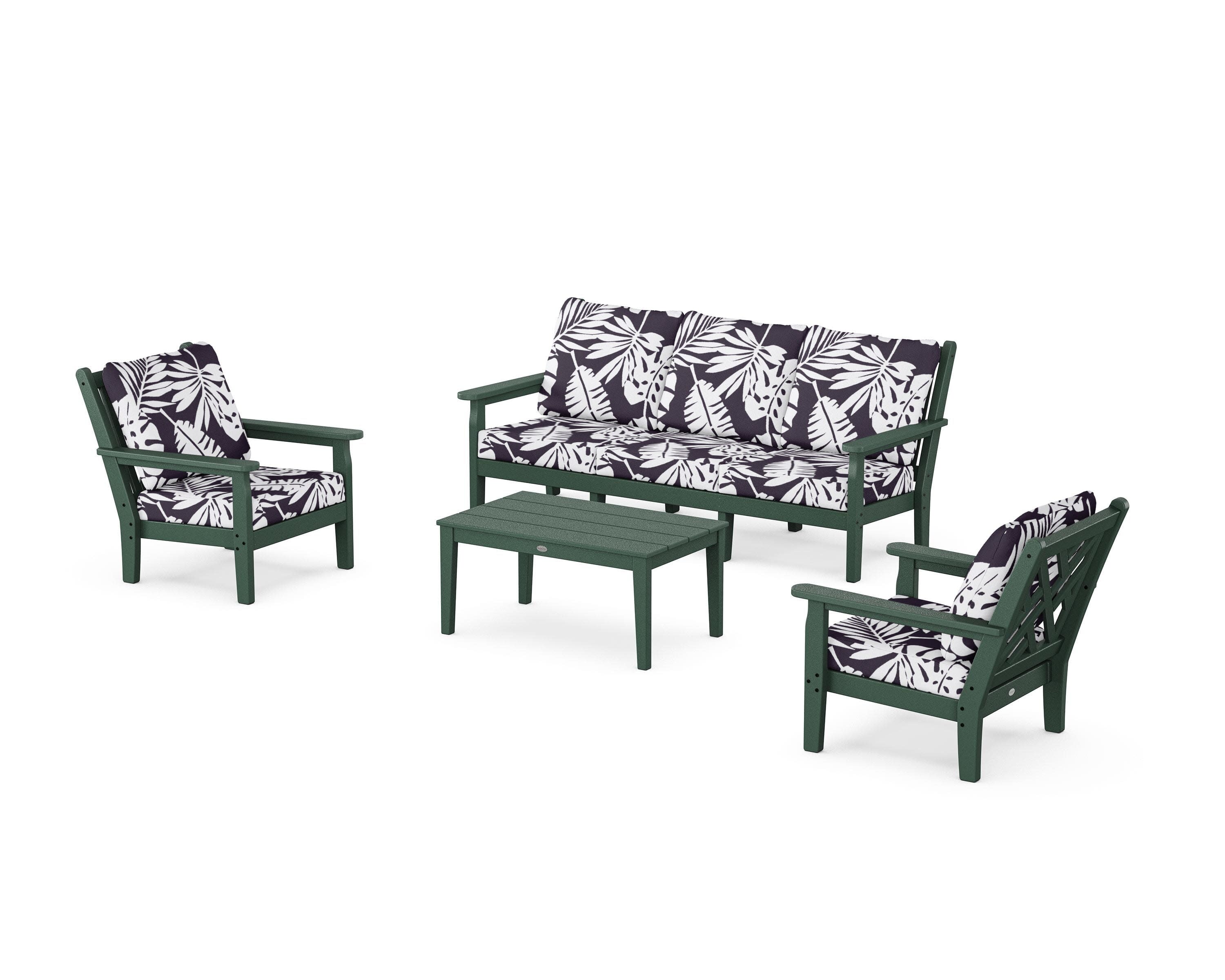 Chippendale 4-Piece Deep Seating Set with Sofa in Green / Leaf Navy