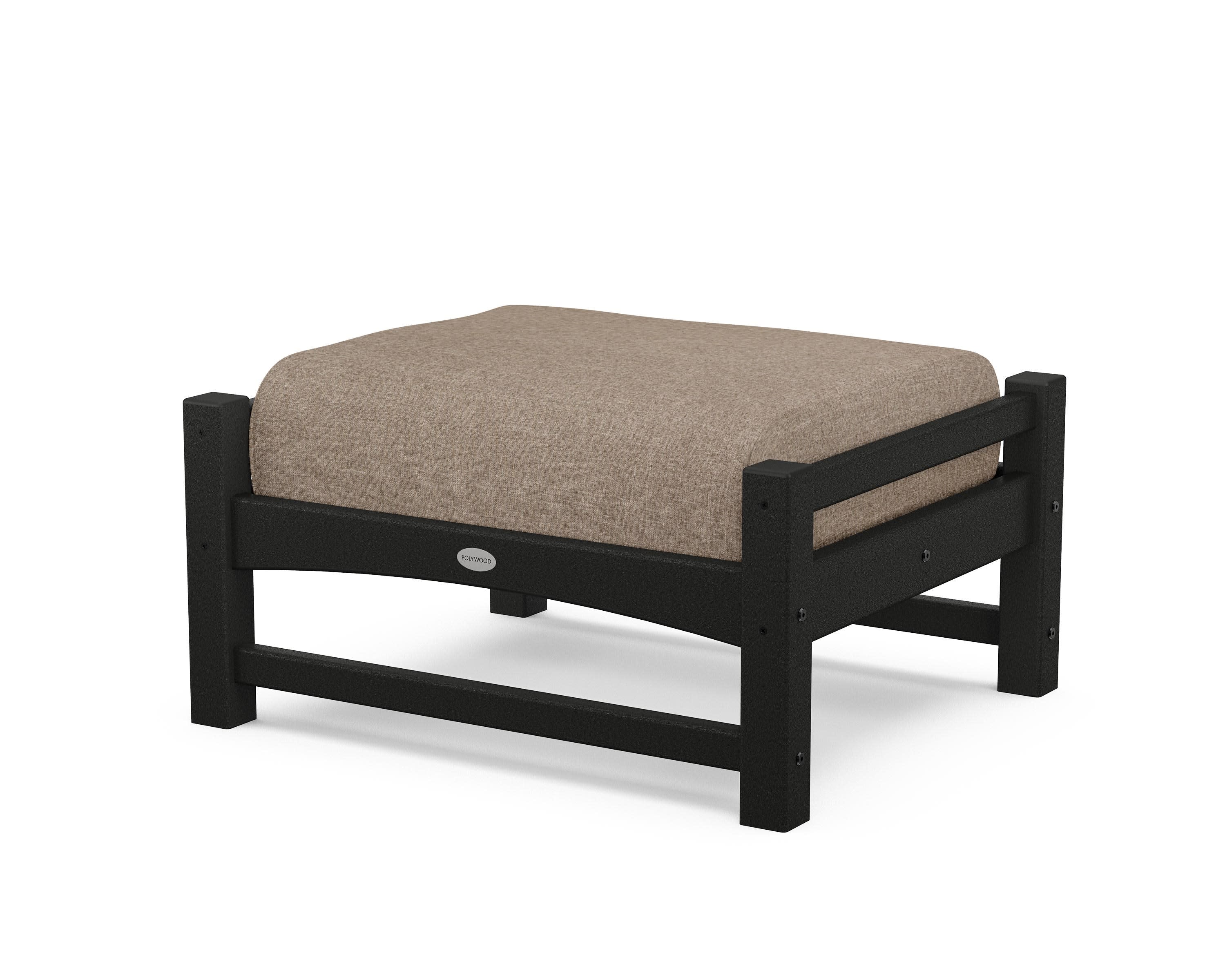 Club Ottoman in Black / Spiced Burlap