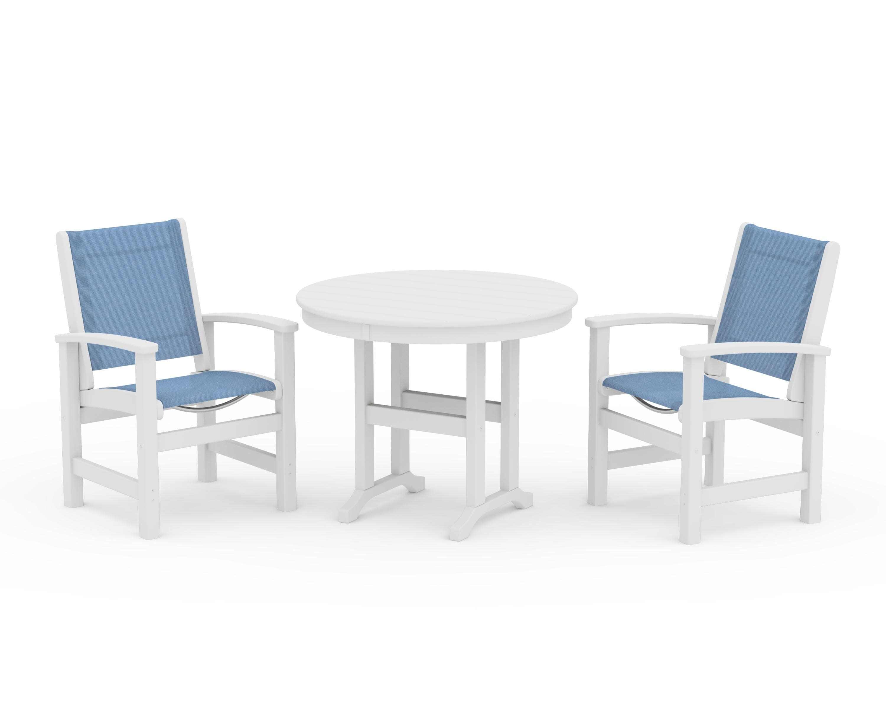 Coastal 3-Piece Round Dining Set in White / Poolside Sling