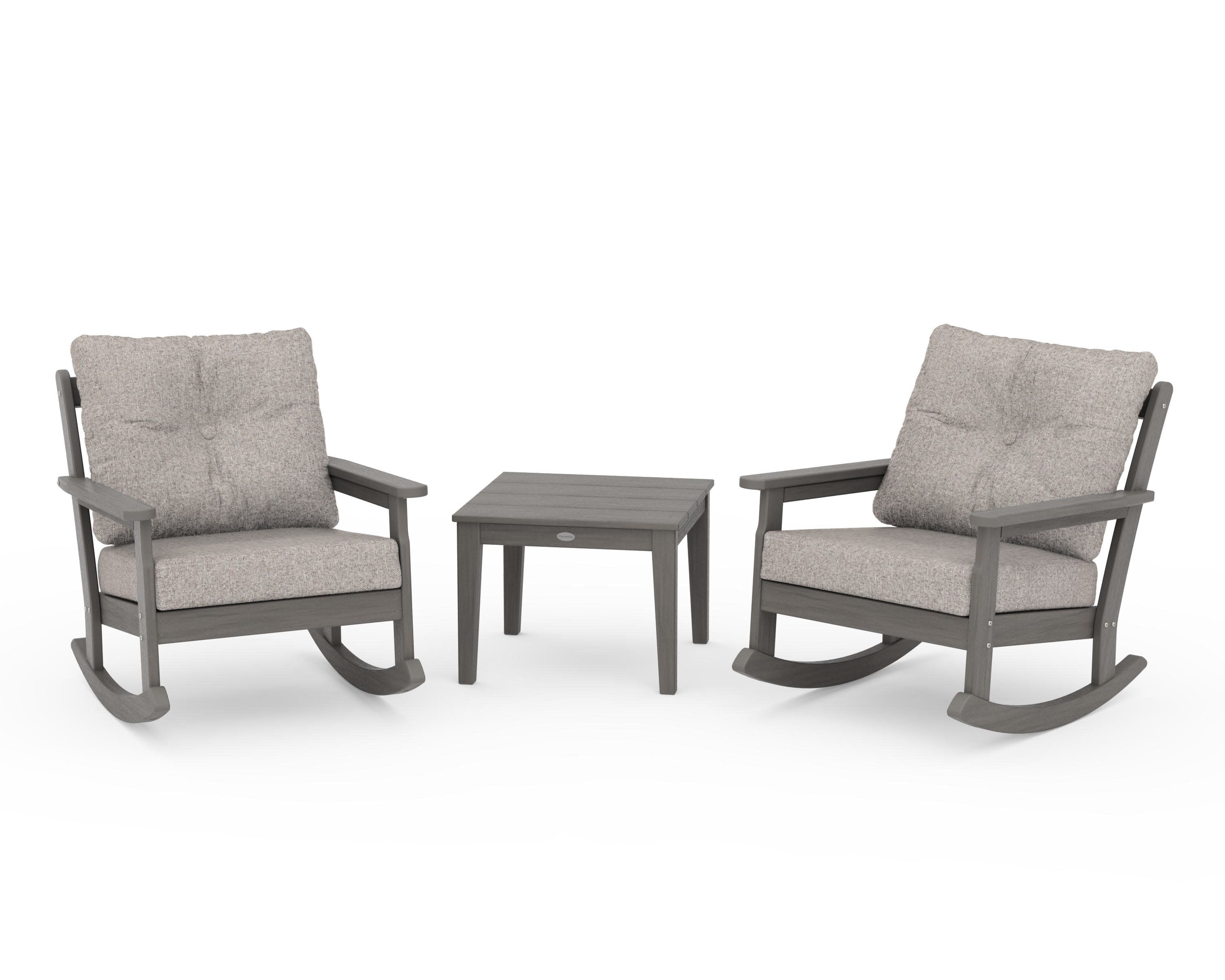 Vineyard 3-Piece Deep Seating Rocker Set in Driftwood / Weathered Tweed