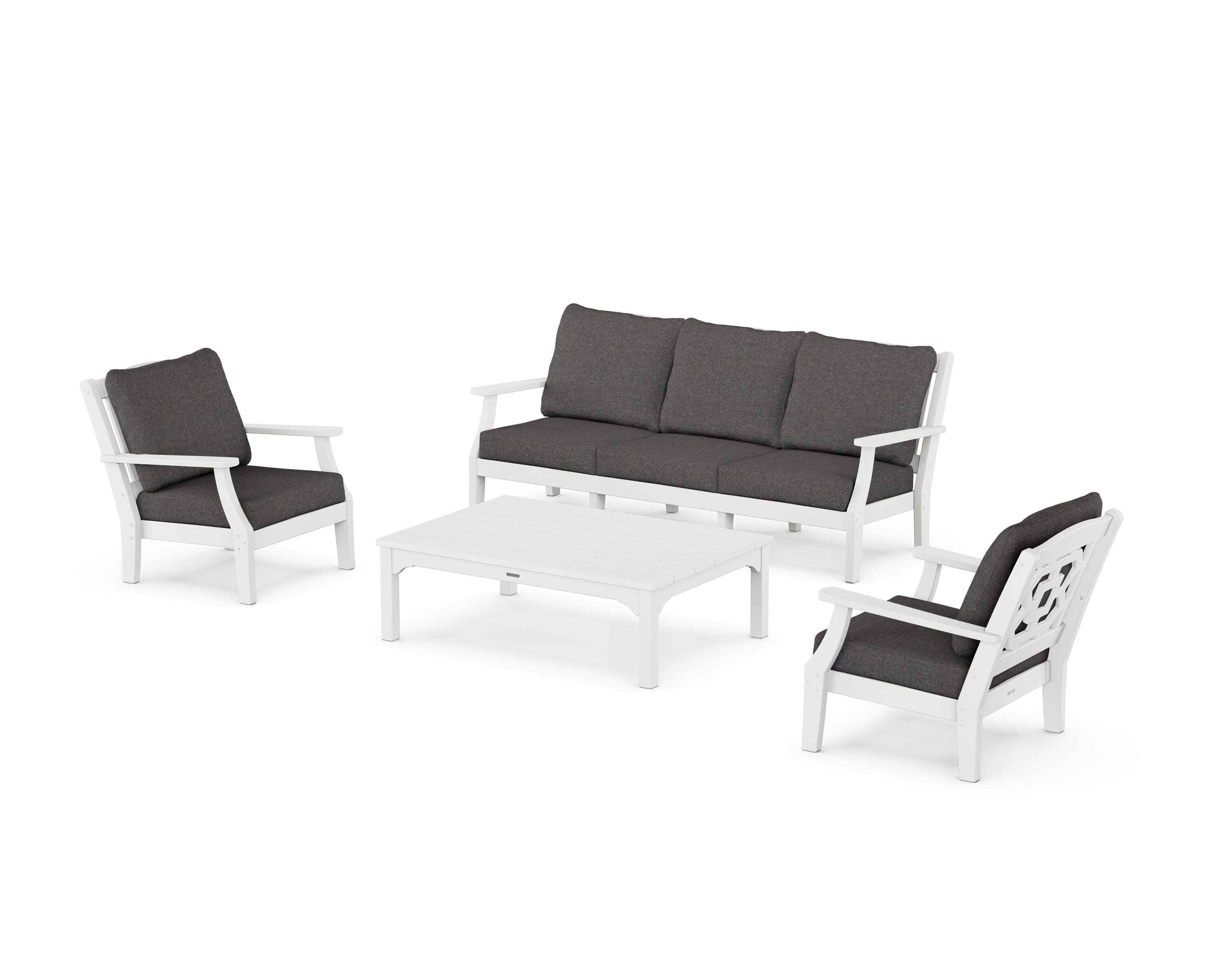Chinoiserie 4-Piece Deep Seating Set with Sofa in White / Ash Charcoal