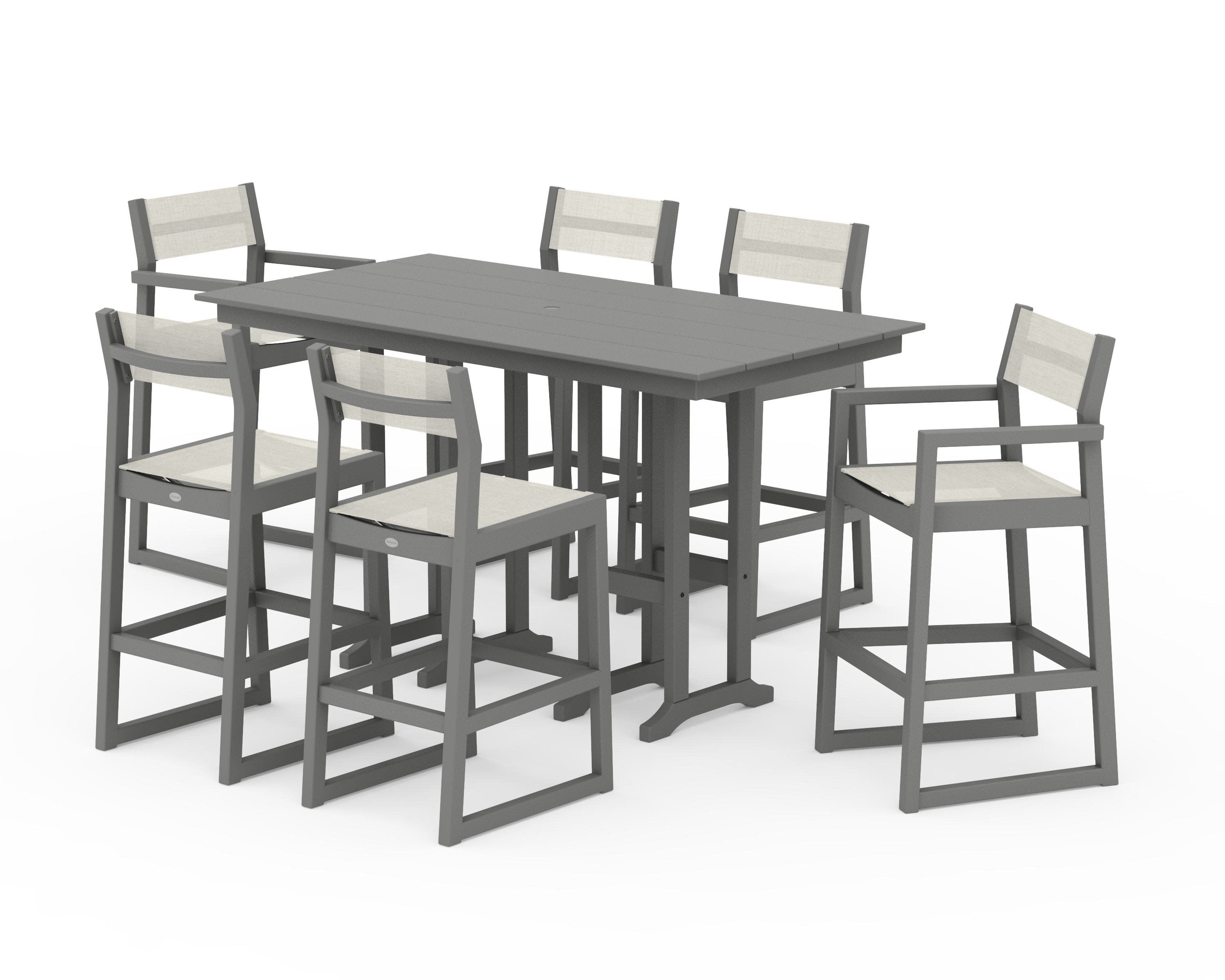 EDGE Sling 7-Piece Farmhouse Bar Set in Slate Grey / Parchment Sling