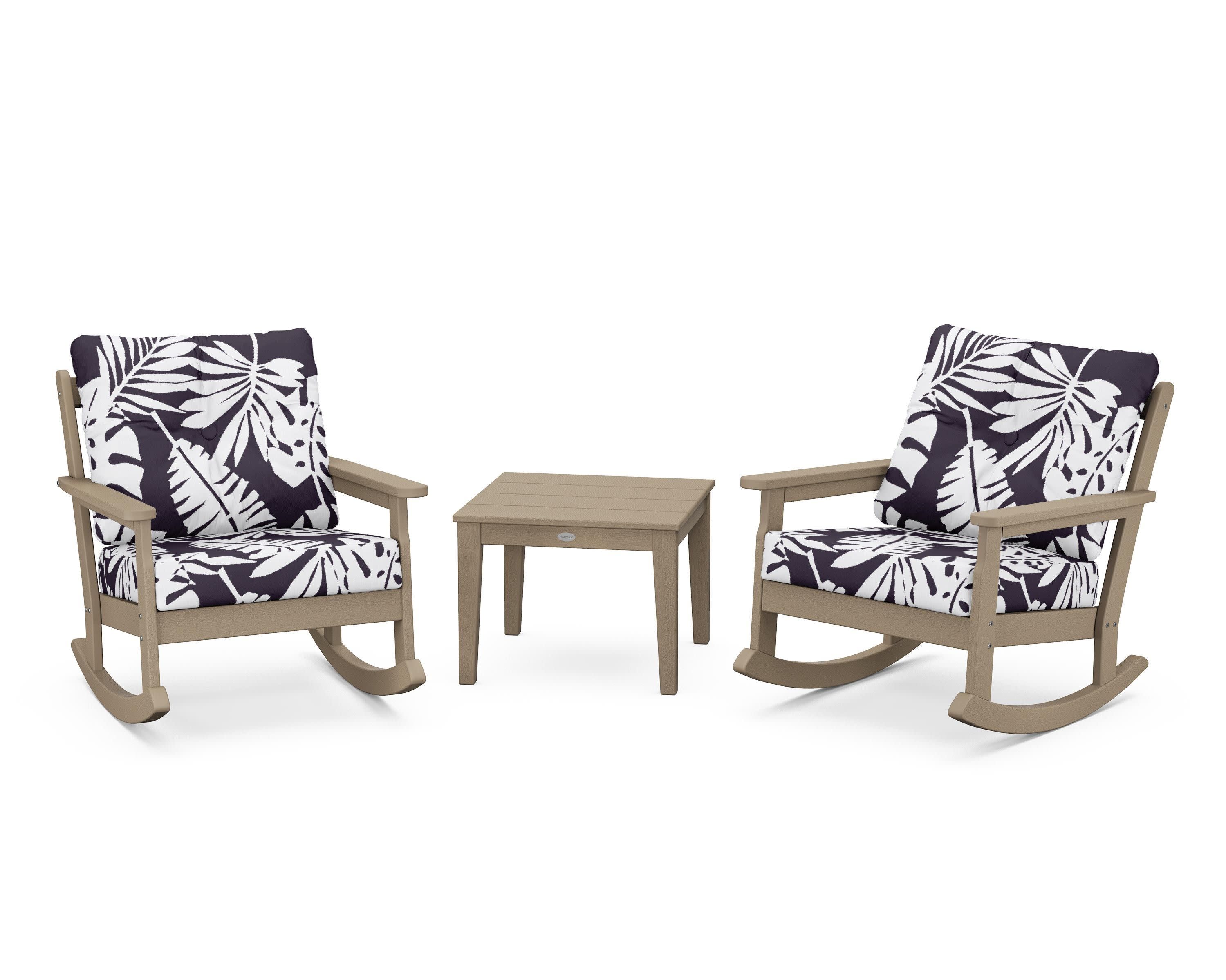 Vineyard 3-Piece Deep Seating Rocker Set in Vintage Sahara / Leaf Navy