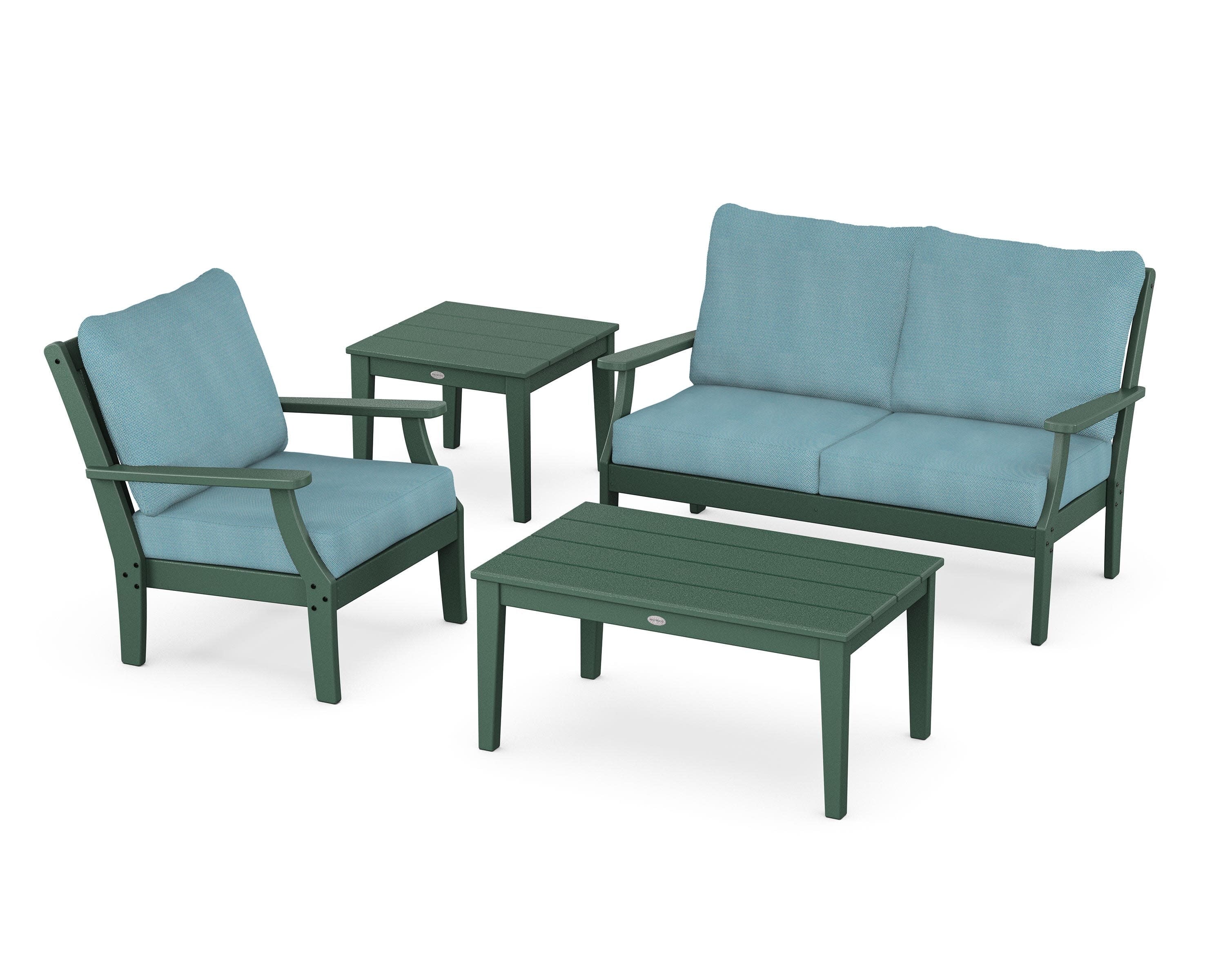 Braxton 4-Piece Deep Seating Set in Green / Lattice Sky Blue